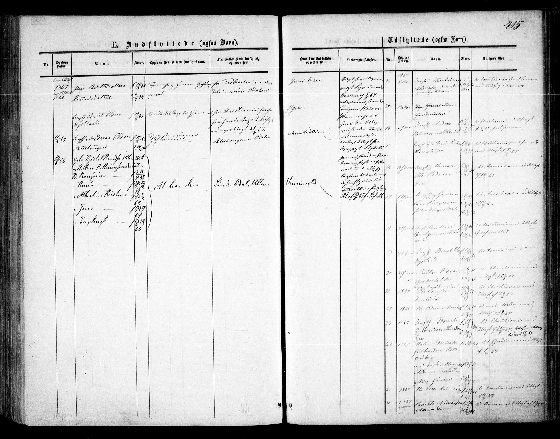 Nes prestekontor Kirkebøker, AV/SAO-A-10410/F/Fa/L0008: Parish register (official) no. I 8, 1859-1874, p. 415