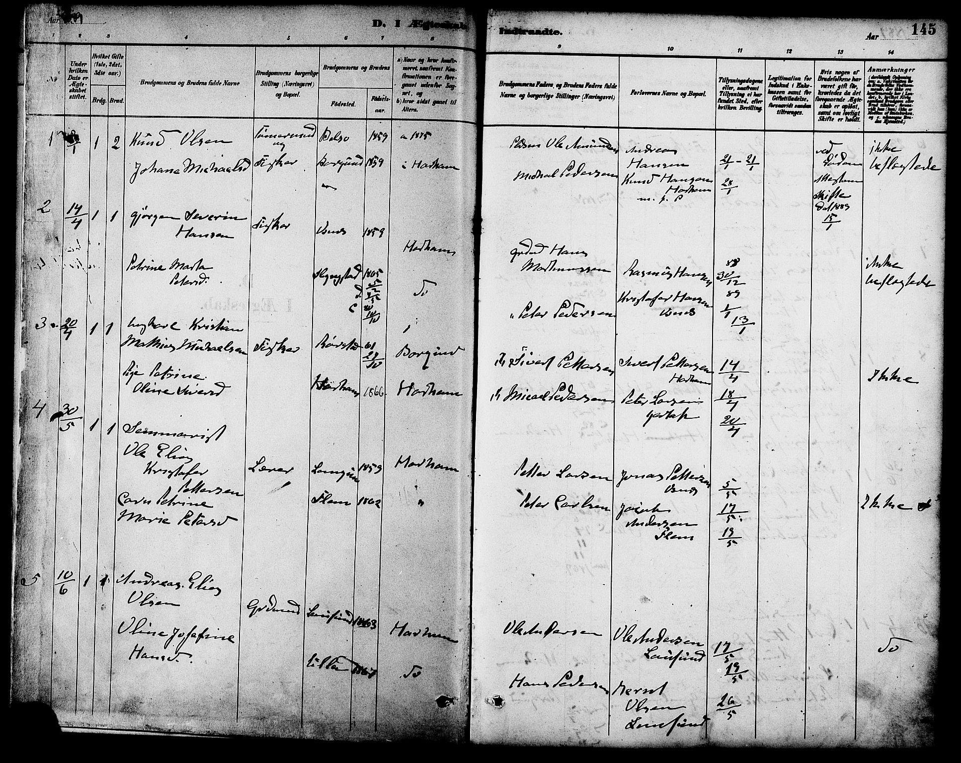 Ministerialprotokoller, klokkerbøker og fødselsregistre - Møre og Romsdal, AV/SAT-A-1454/536/L0501: Parish register (official) no. 536A10, 1884-1896, p. 145