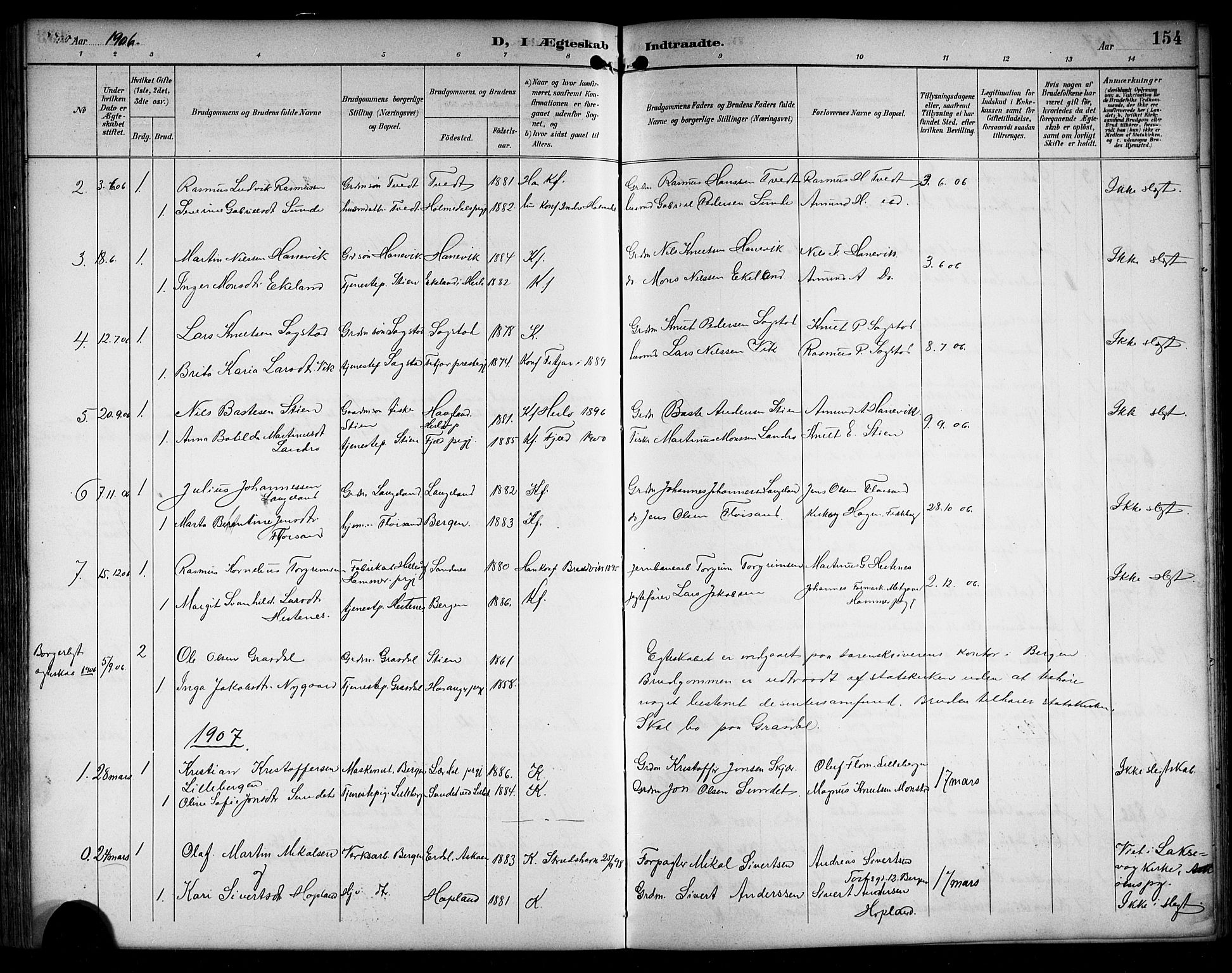 Alversund Sokneprestembete, SAB/A-73901/H/Ha/Hab: Parish register (copy) no. C 4, 1894-1924, p. 154