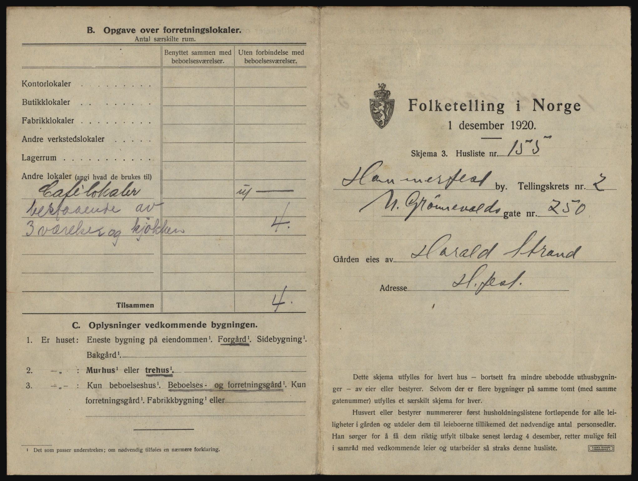 SATØ, 1920 census for Hammerfest, 1920, p. 1000