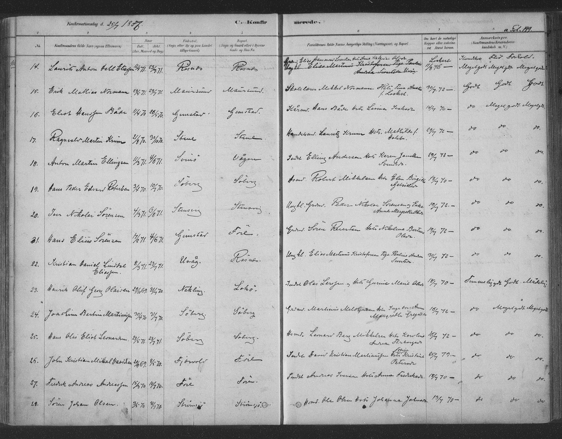 Ministerialprotokoller, klokkerbøker og fødselsregistre - Nordland, AV/SAT-A-1459/891/L1302: Parish register (official) no. 891A07, 1878-1895, p. 199