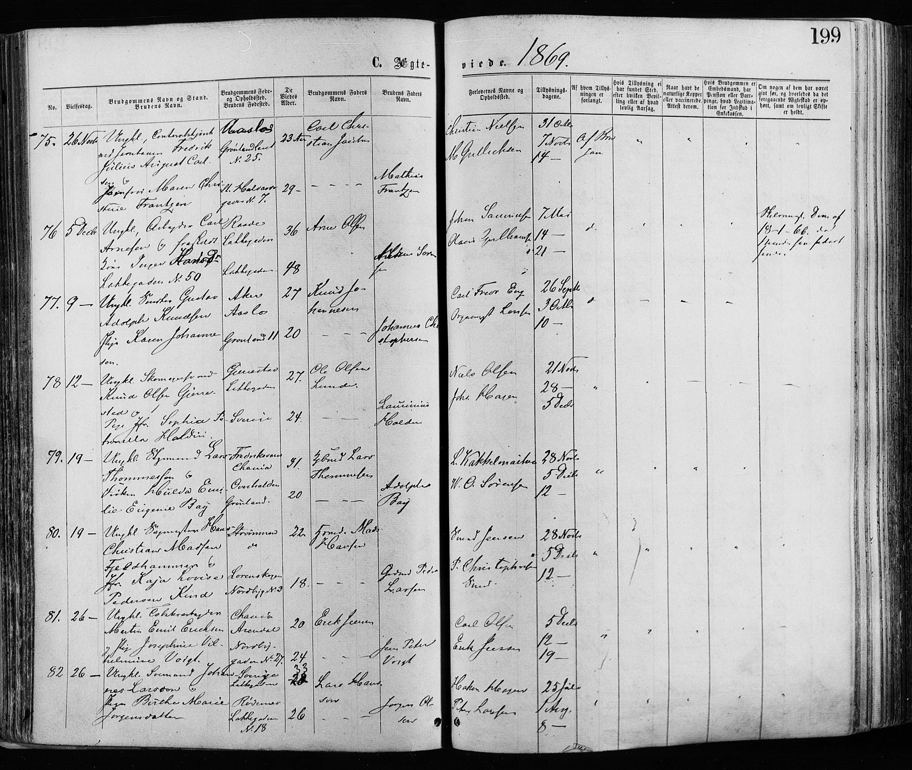 Grønland prestekontor Kirkebøker, AV/SAO-A-10848/F/Fa/L0005: Parish register (official) no. 5, 1869-1880, p. 199