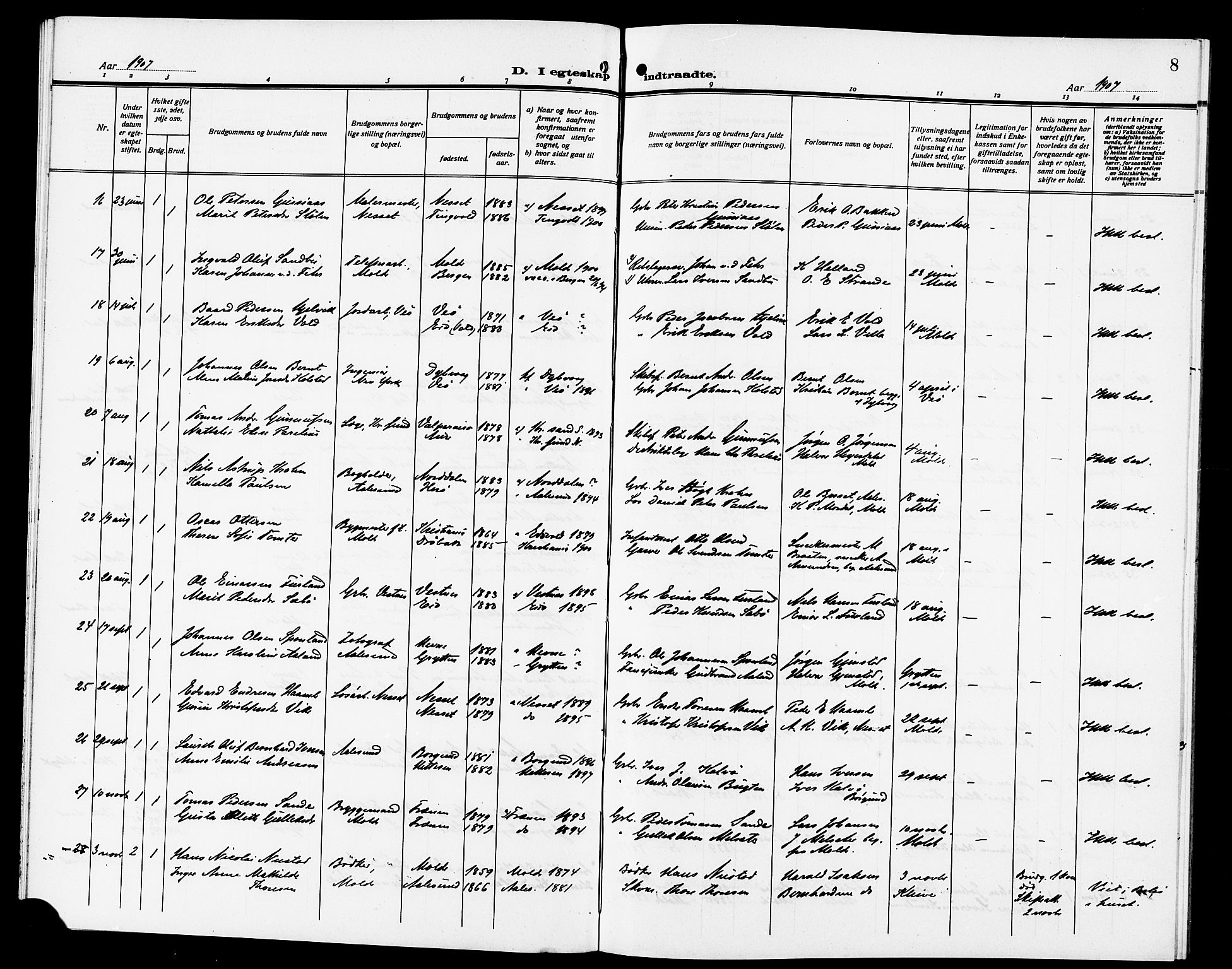 Ministerialprotokoller, klokkerbøker og fødselsregistre - Møre og Romsdal, AV/SAT-A-1454/558/L0703: Parish register (copy) no. 558C04, 1906-1921, p. 8