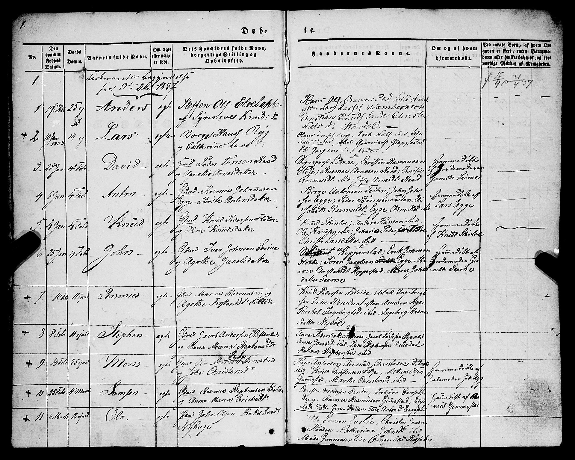 Gloppen sokneprestembete, AV/SAB-A-80101/H/Haa/Haaa/L0008: Parish register (official) no. A 8, 1837-1855, p. 1