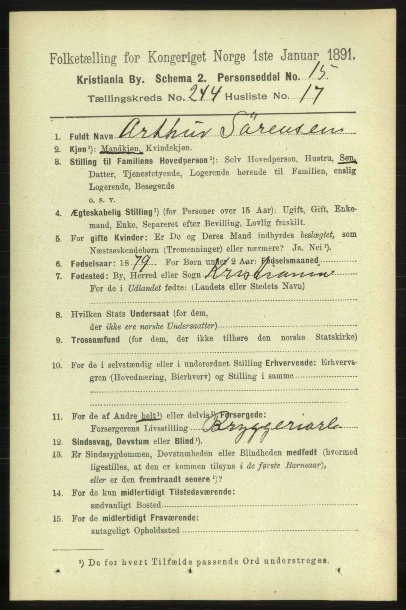 RA, 1891 census for 0301 Kristiania, 1891, p. 148924