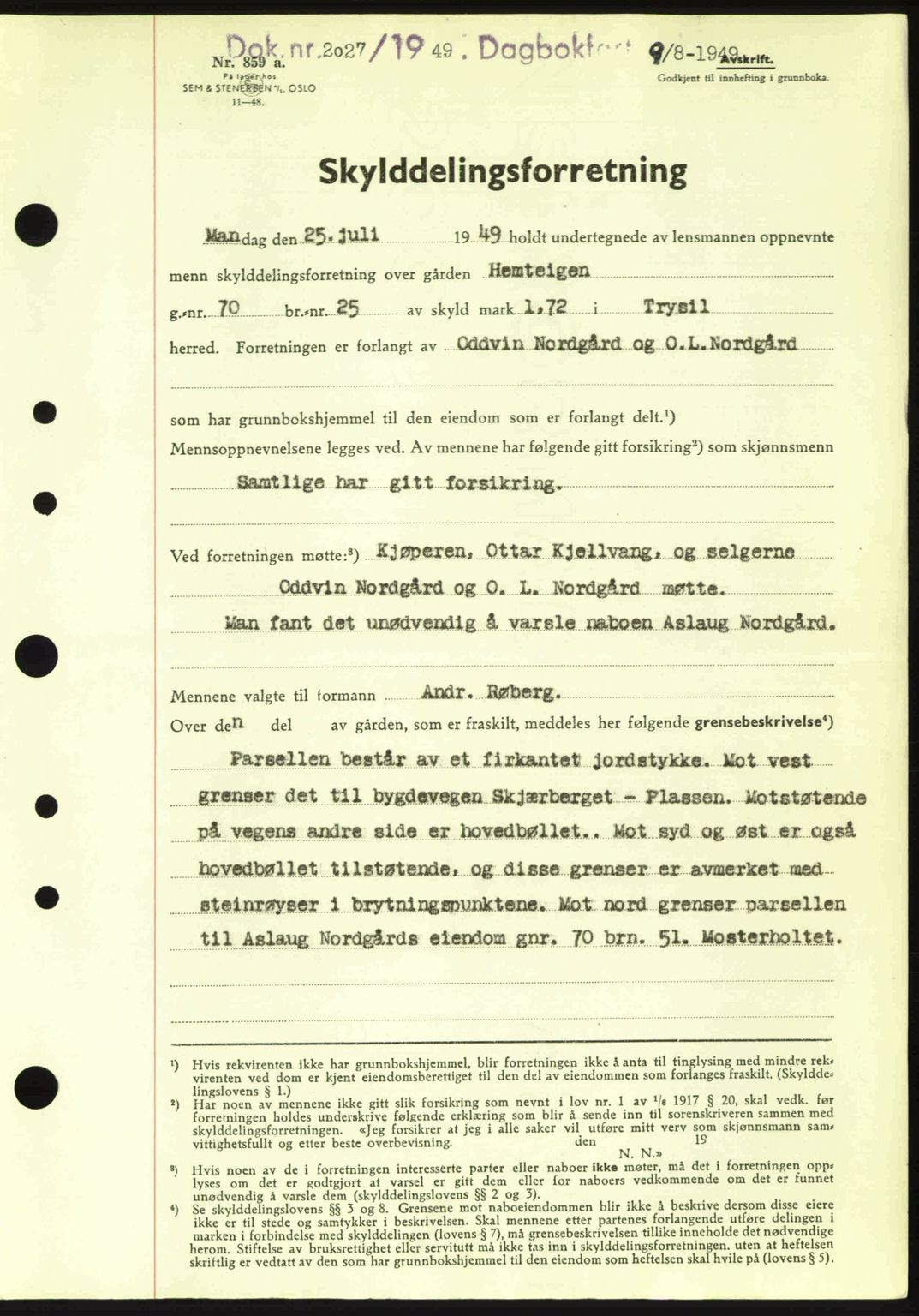Sør-Østerdal sorenskriveri, AV/SAH-TING-018/H/Hb/Hbb/L0081: Mortgage book no. A81, 1949-1949, Diary no: : 2027/1949