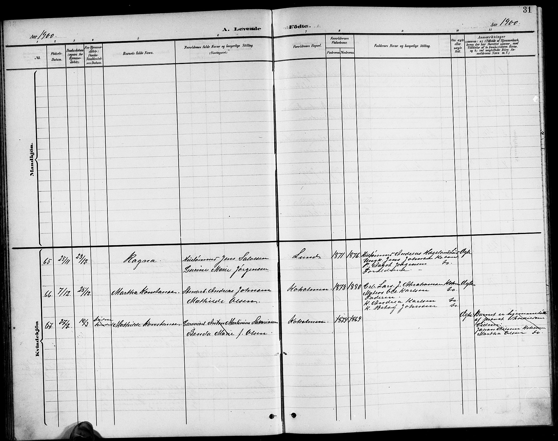 Oddernes sokneprestkontor, AV/SAK-1111-0033/F/Fb/Fba/L0009: Parish register (copy) no. B 9, 1899-1923, p. 31