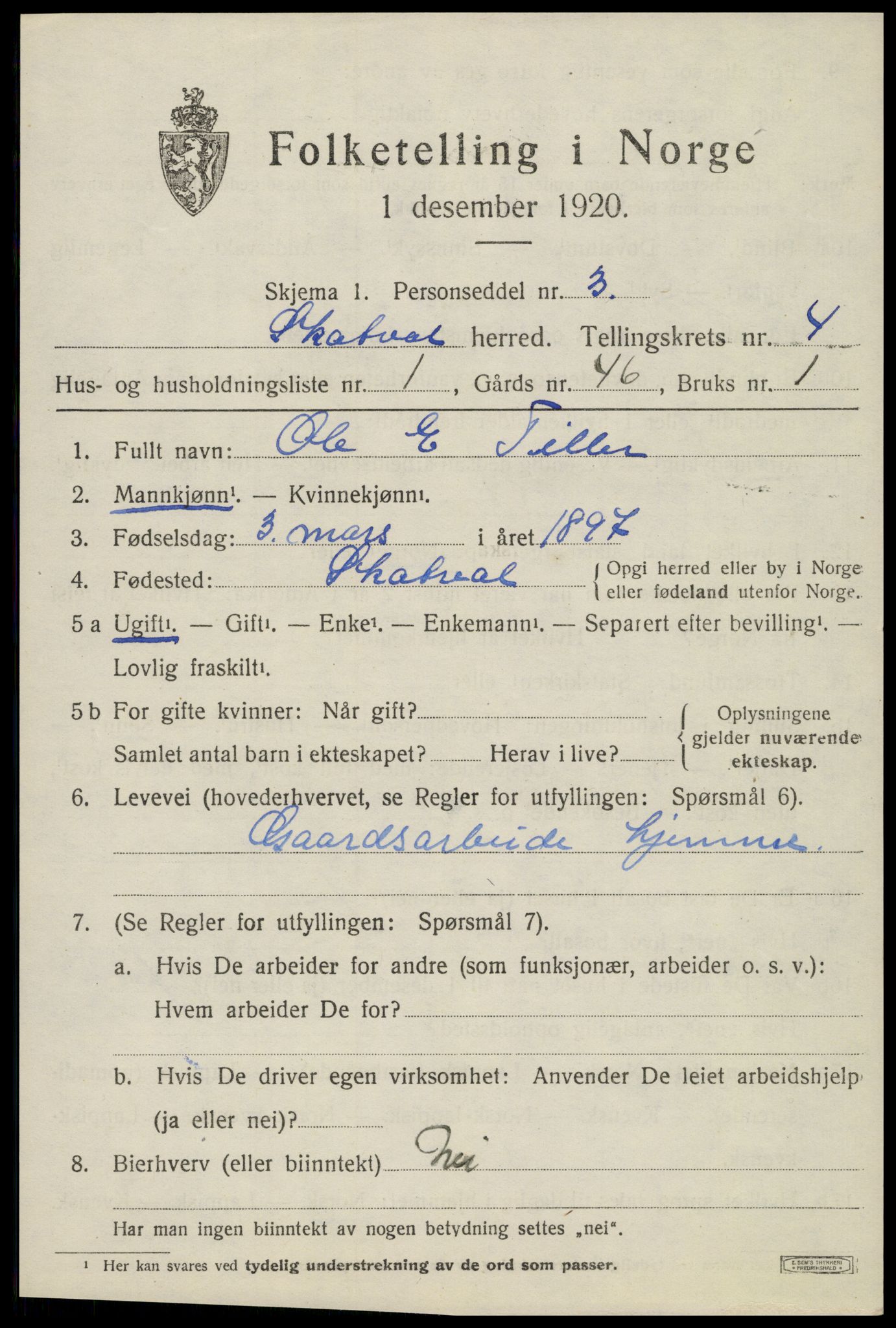 SAT, 1920 census for Skatval, 1920, p. 2457