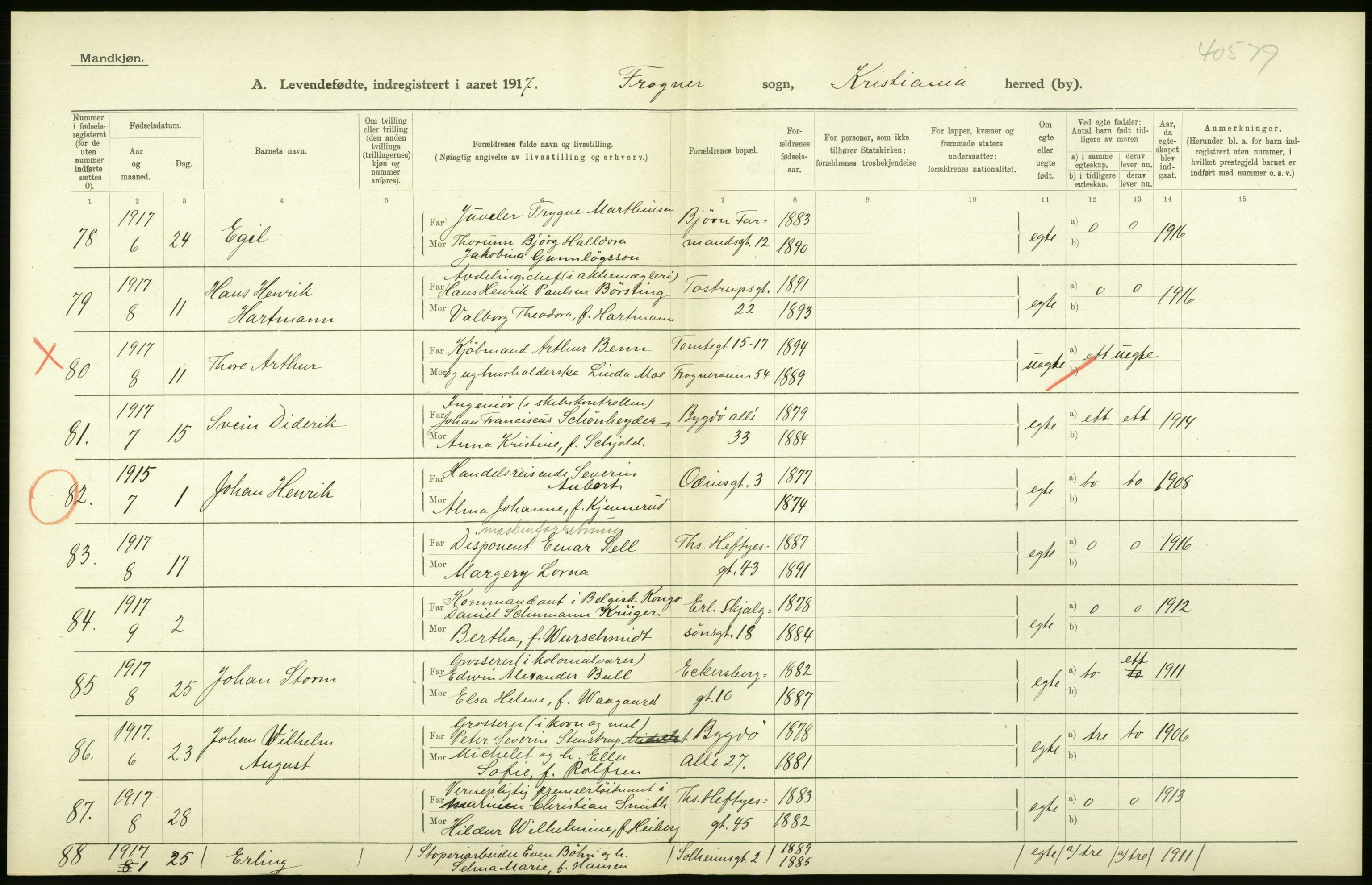 Statistisk sentralbyrå, Sosiodemografiske emner, Befolkning, AV/RA-S-2228/D/Df/Dfb/Dfbg/L0007: Kristiania: Levendefødte menn og kvinner., 1917, p. 242