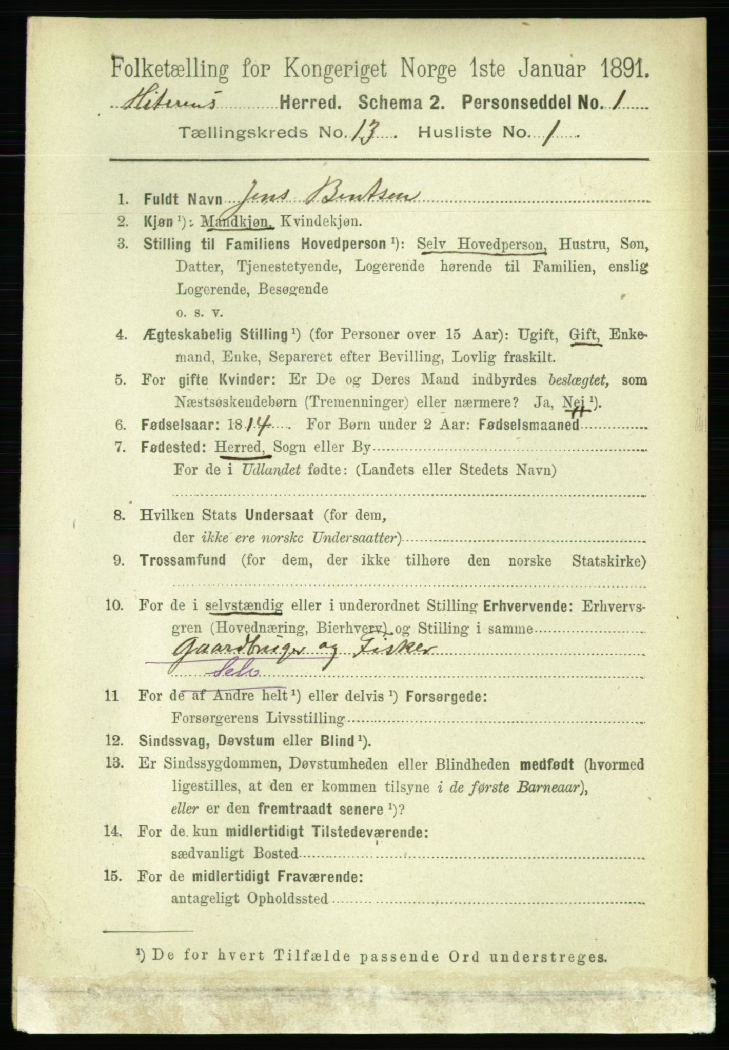 RA, 1891 census for 1617 Hitra, 1891, p. 2731