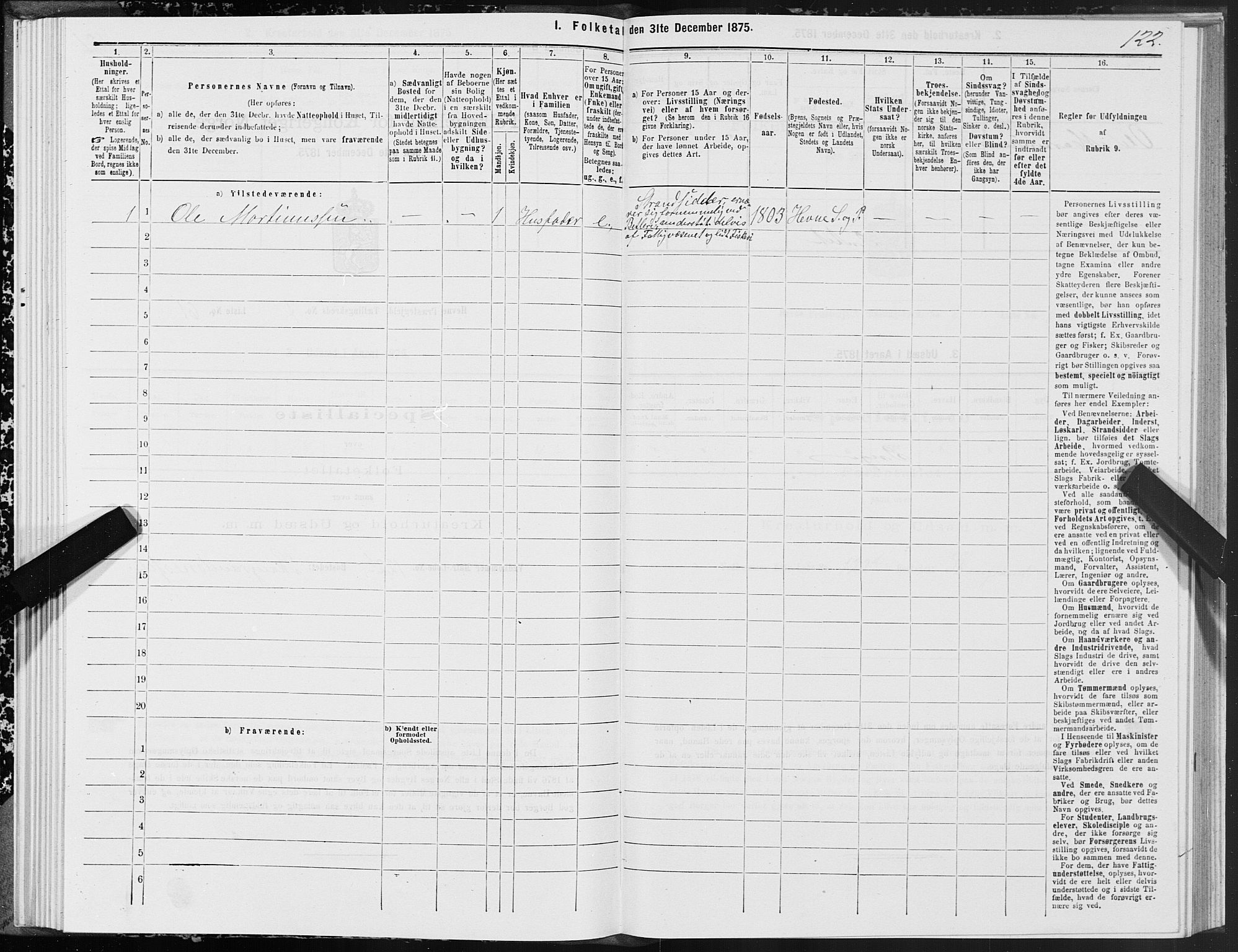 SAT, 1875 census for 1612P Hemne, 1875, p. 4122