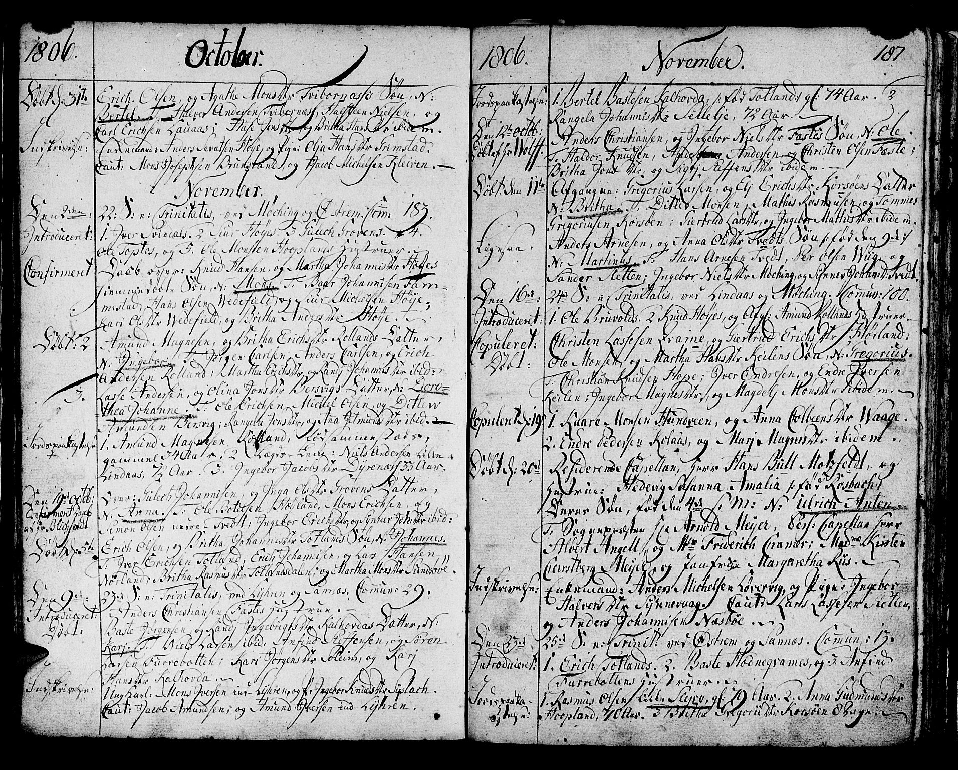 Lindås Sokneprestembete, AV/SAB-A-76701/H/Haa/Haaa/L0005: Parish register (official) no. A 5, 1791-1813, p. 187