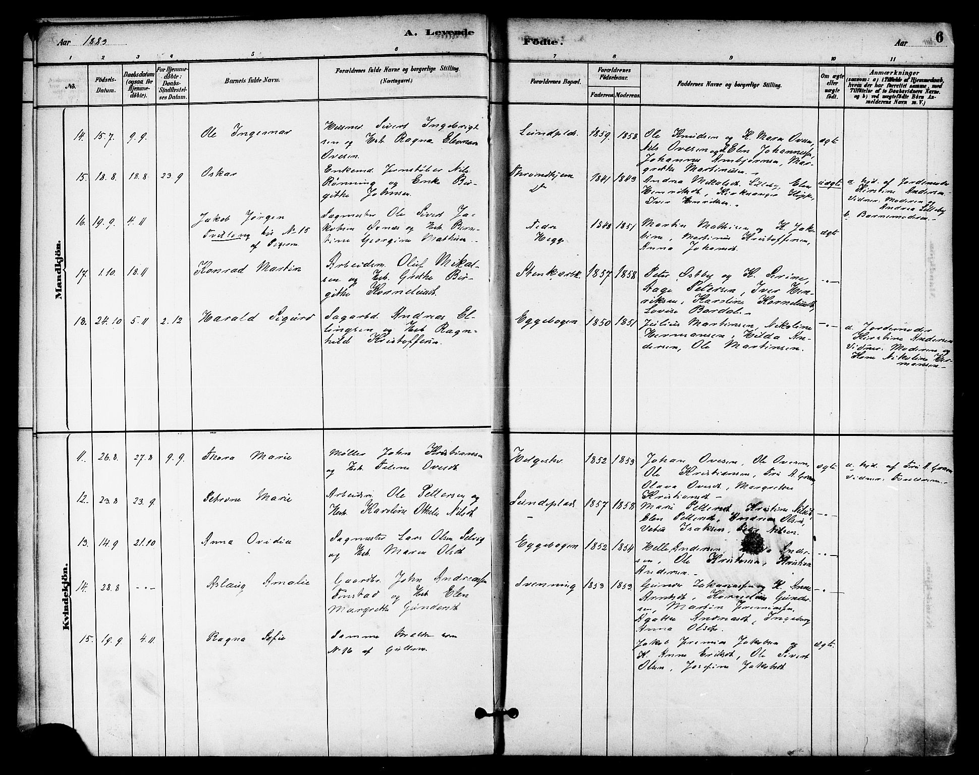 Ministerialprotokoller, klokkerbøker og fødselsregistre - Nord-Trøndelag, SAT/A-1458/740/L0378: Parish register (official) no. 740A01, 1881-1895, p. 6