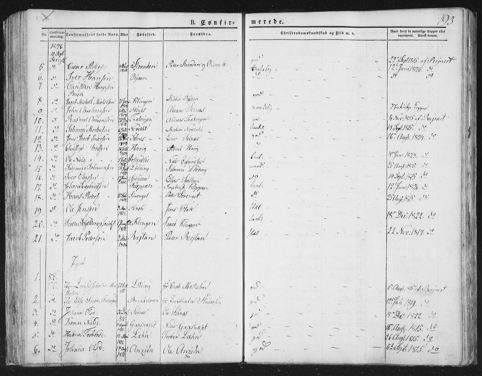 Ministerialprotokoller, klokkerbøker og fødselsregistre - Nord-Trøndelag, AV/SAT-A-1458/764/L0551: Parish register (official) no. 764A07a, 1824-1864, p. 193