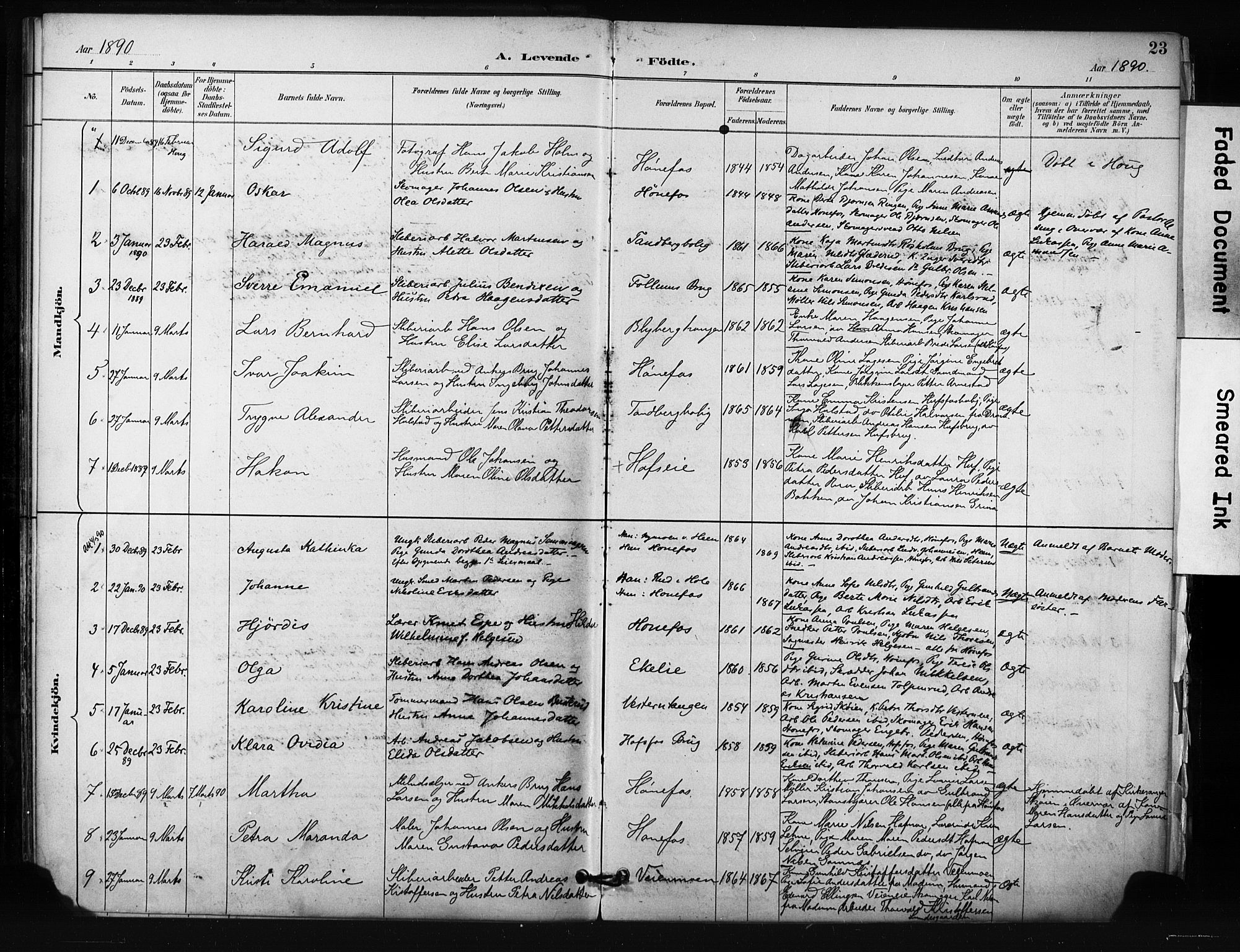 Hønefoss kirkebøker, AV/SAKO-A-609/F/Fa/L0002: Parish register (official) no. 2, 1887-1906, p. 23