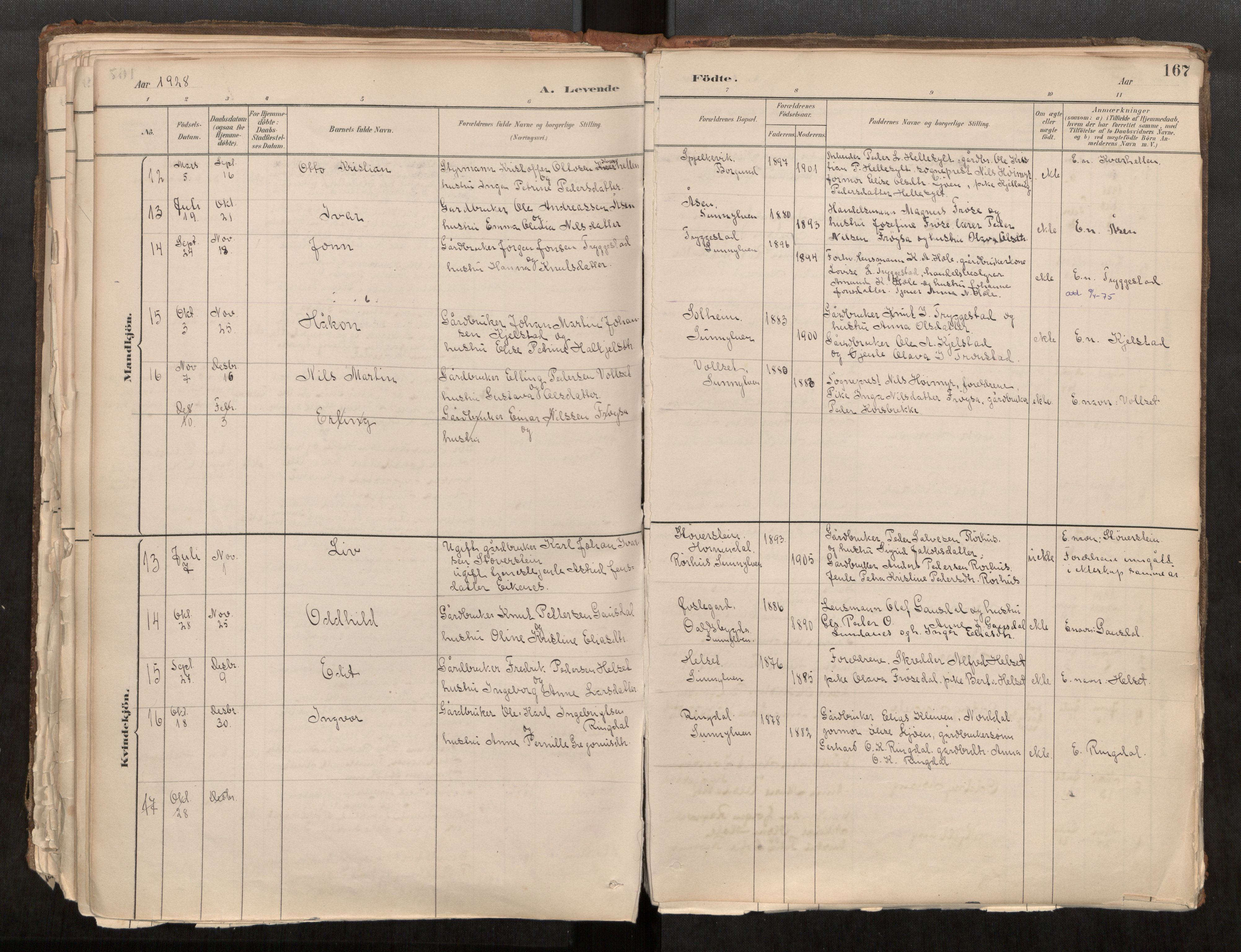 Sunnylven sokneprestkontor, AV/SAT-A-1007/H/Ha/Haa/L0002: Parish register (official) no. 517A09, 1882-1939, p. 167