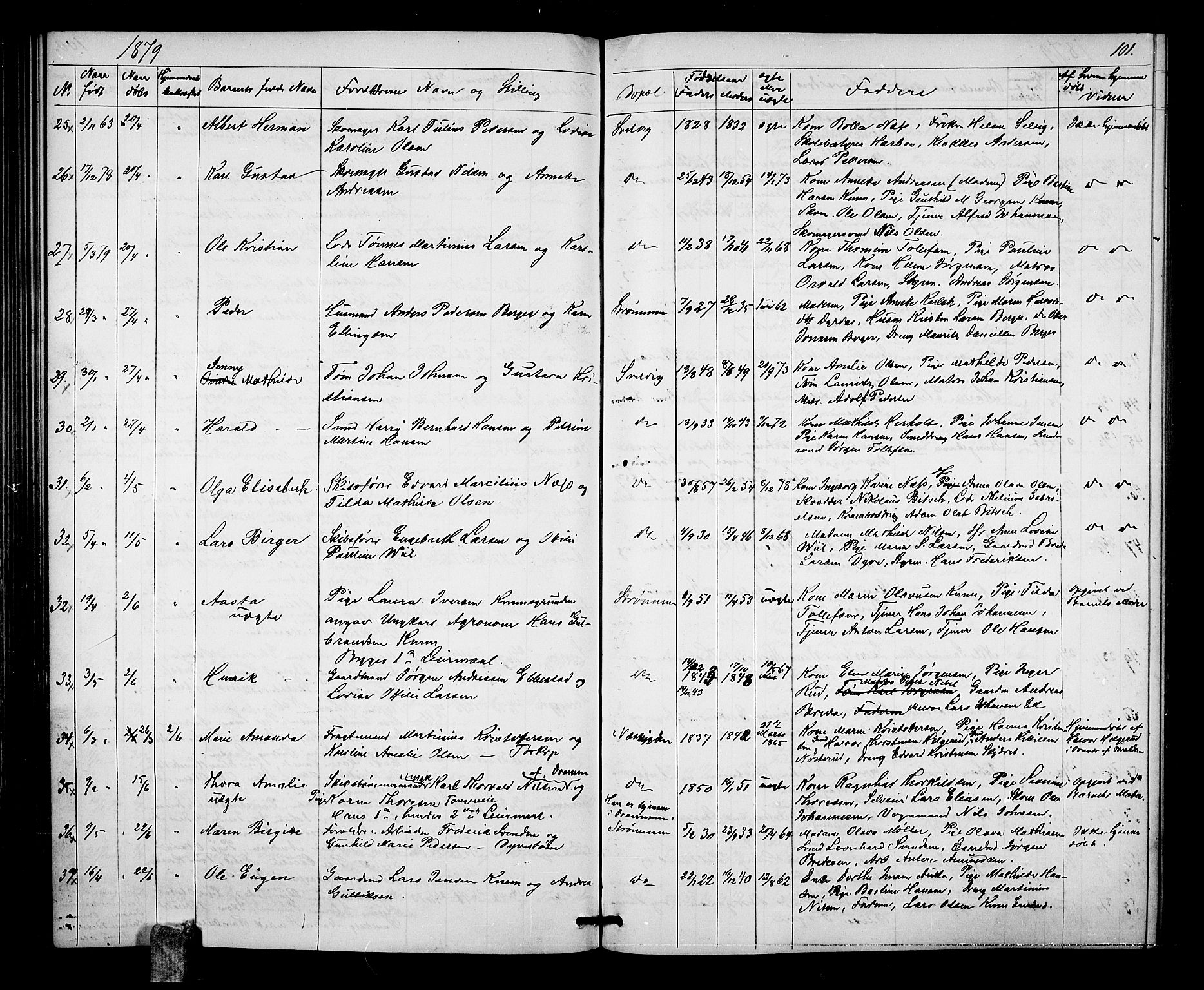 Strømm kirkebøker, SAKO/A-322/G/Ga/L0001: Parish register (copy) no. I 1, 1861-1885, p. 101