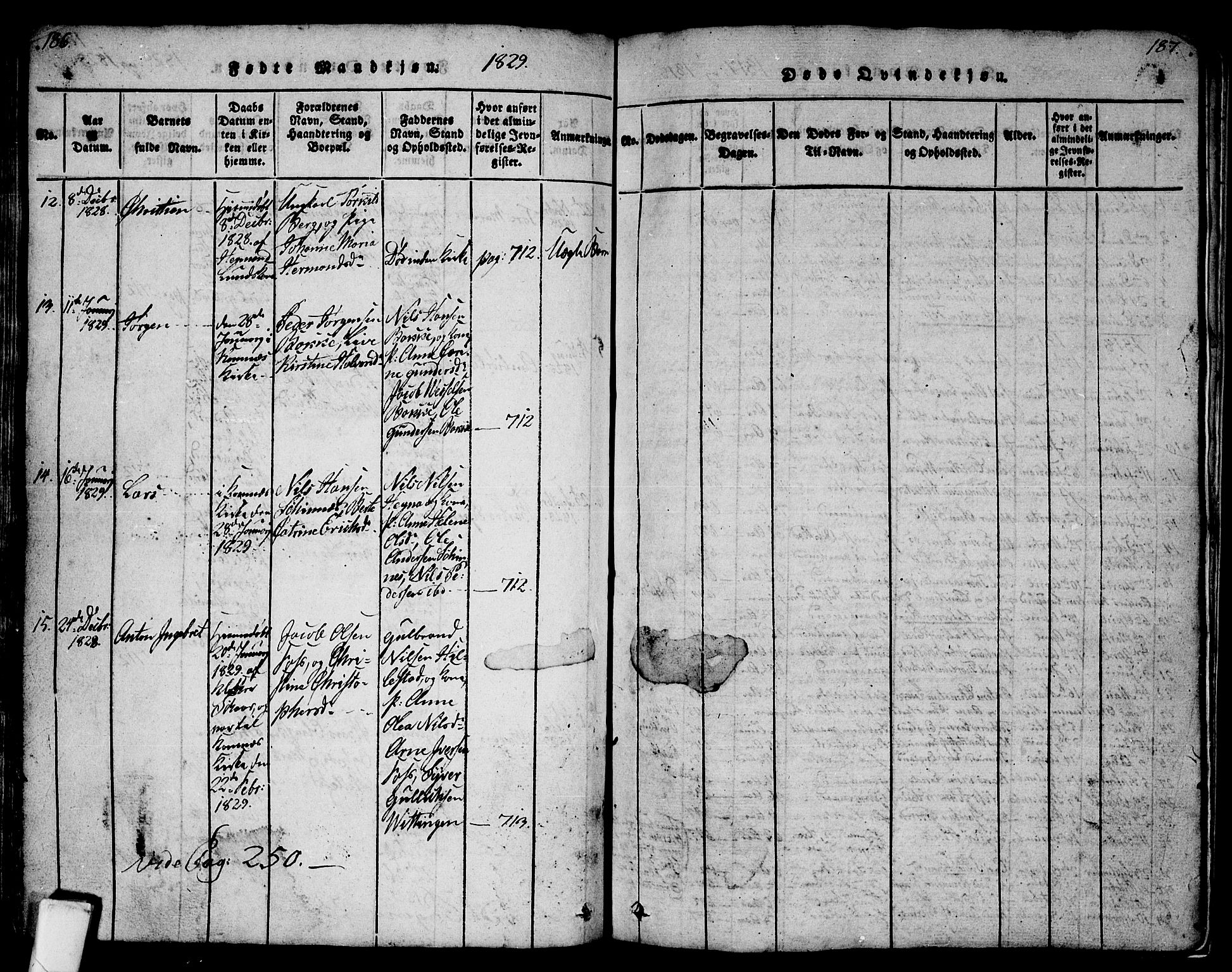 Sandsvær kirkebøker, AV/SAKO-A-244/G/Ga/L0003: Parish register (copy) no. I 3, 1817-1839, p. 186-187