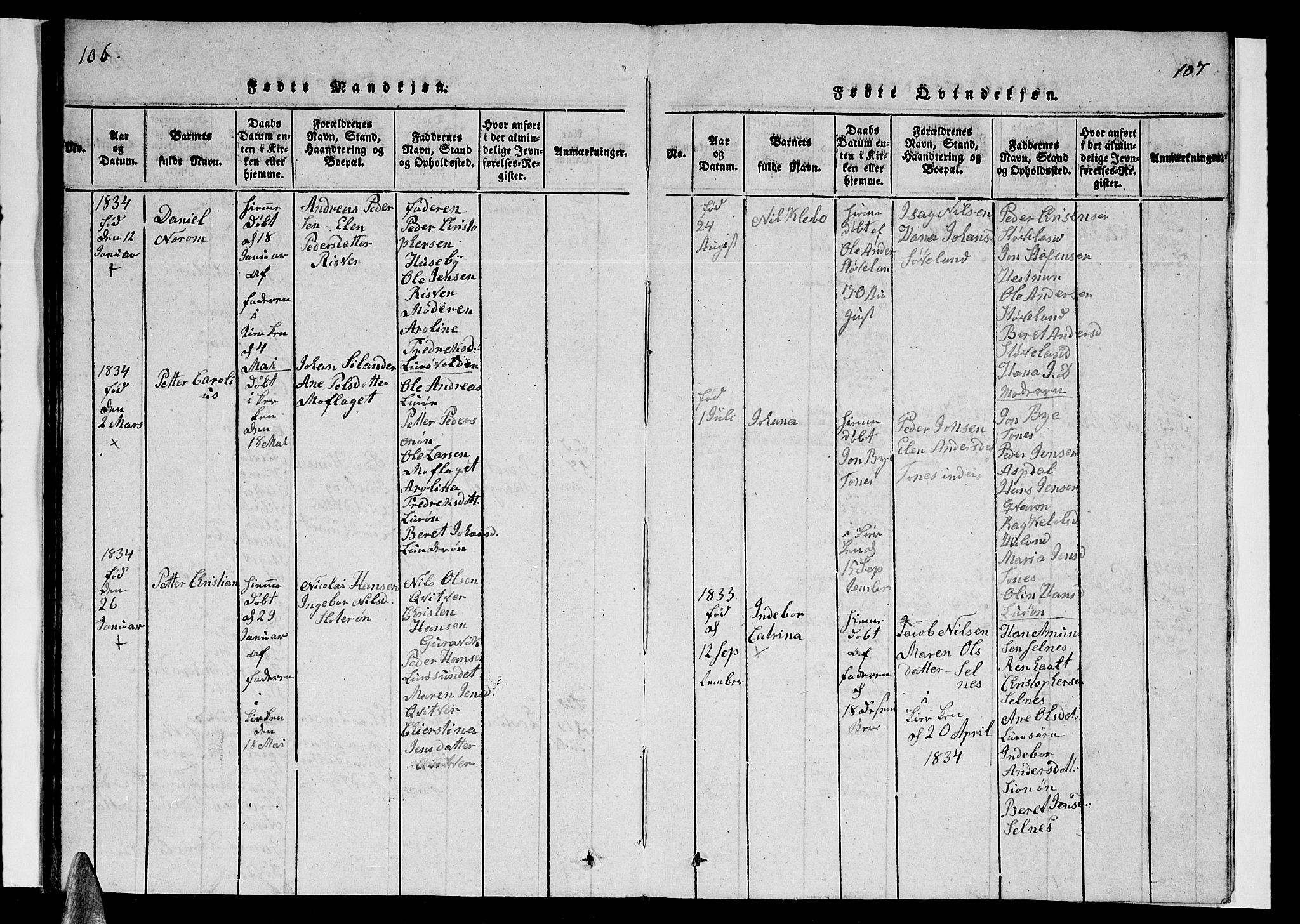 Ministerialprotokoller, klokkerbøker og fødselsregistre - Nordland, SAT/A-1459/839/L0571: Parish register (copy) no. 839C01, 1820-1840, p. 106-107