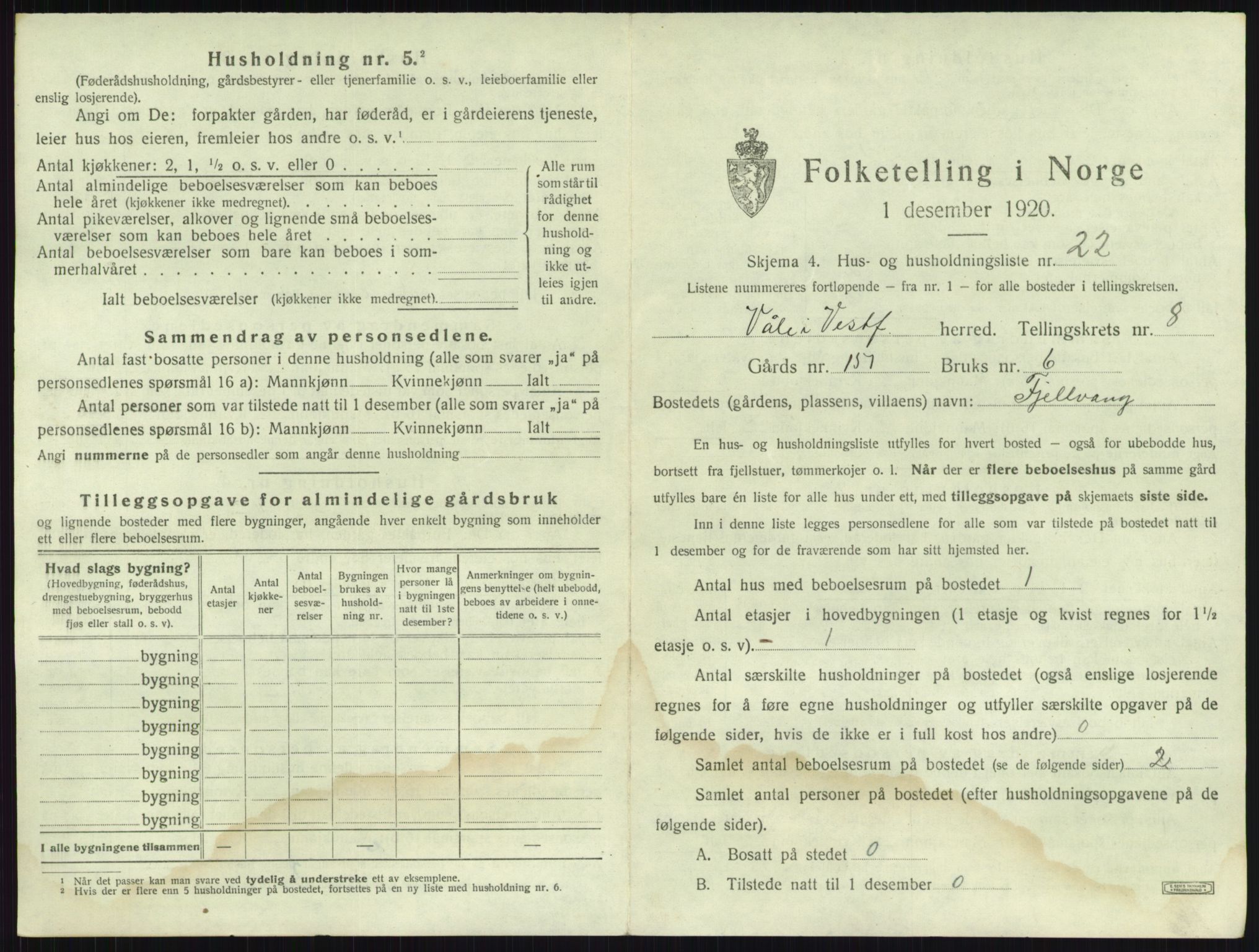 SAKO, 1920 census for Våle, 1920, p. 1016