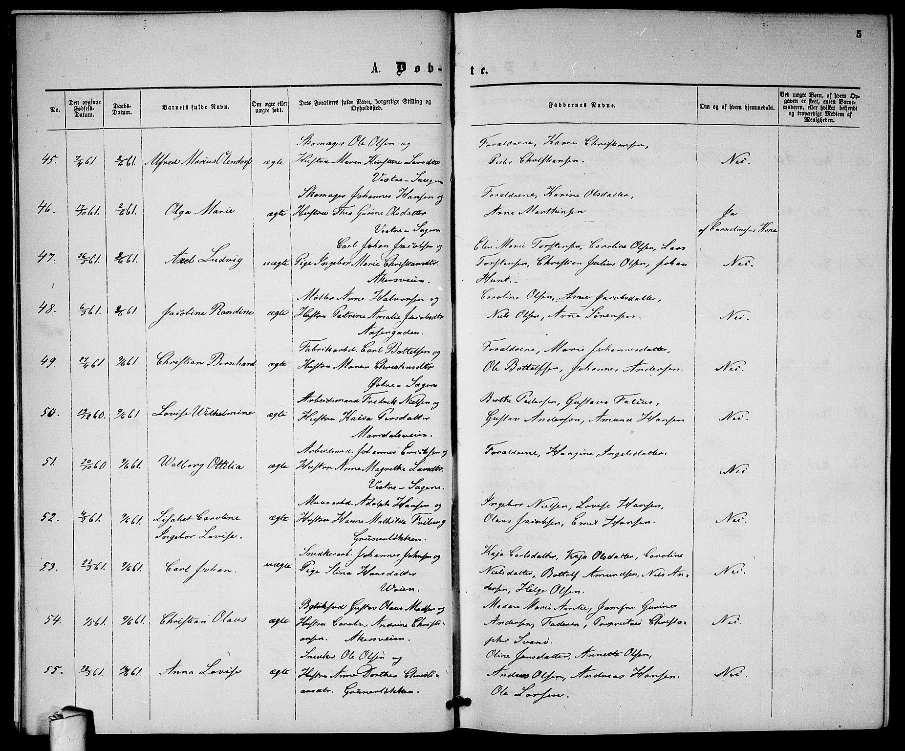 Gamle Aker prestekontor Kirkebøker, AV/SAO-A-10617a/G/L0001: Parish register (copy) no. 1, 1861-1868, p. 5