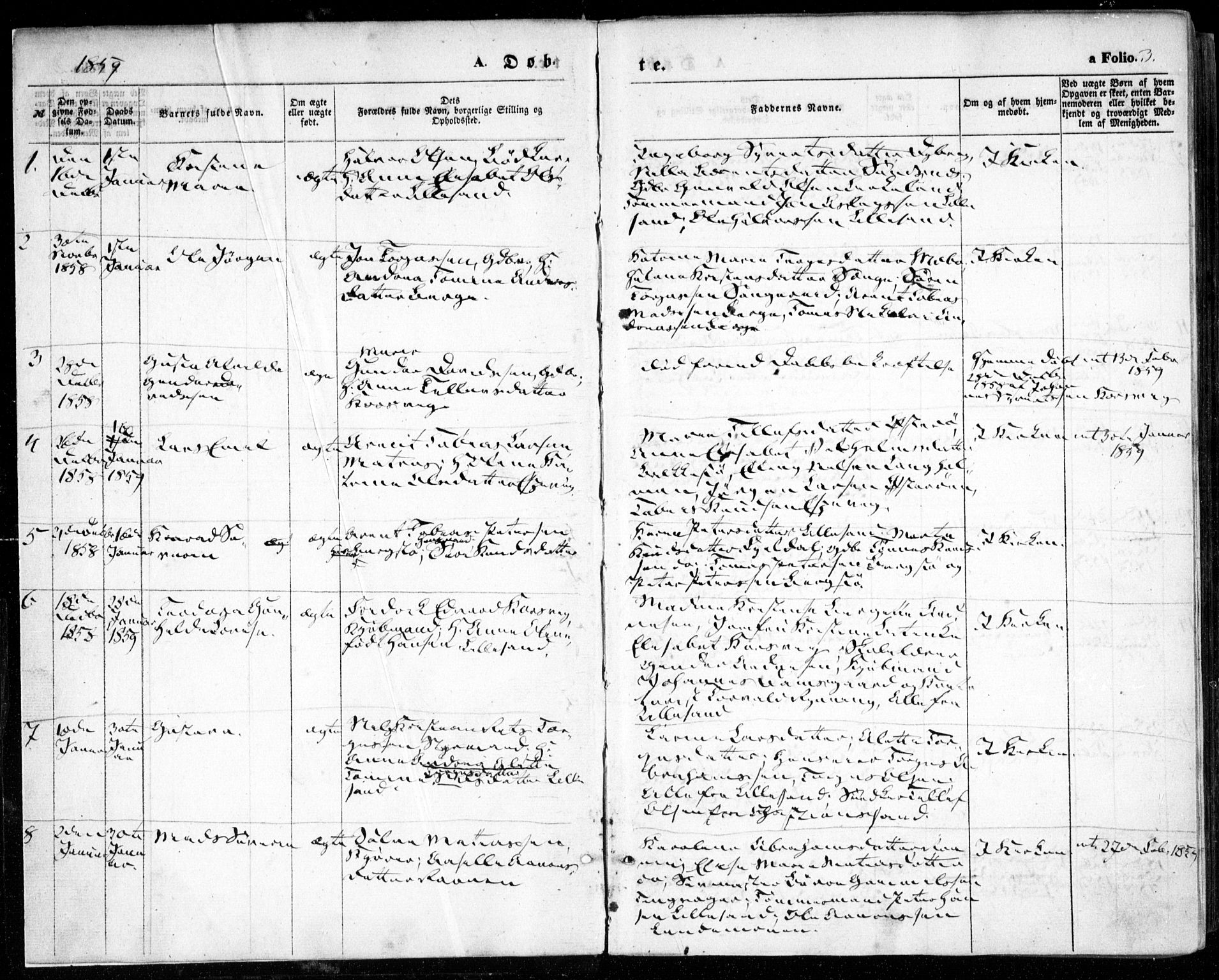 Vestre Moland sokneprestkontor, SAK/1111-0046/F/Fa/Fab/L0007: Parish register (official) no. A 7, 1859-1872, p. 3