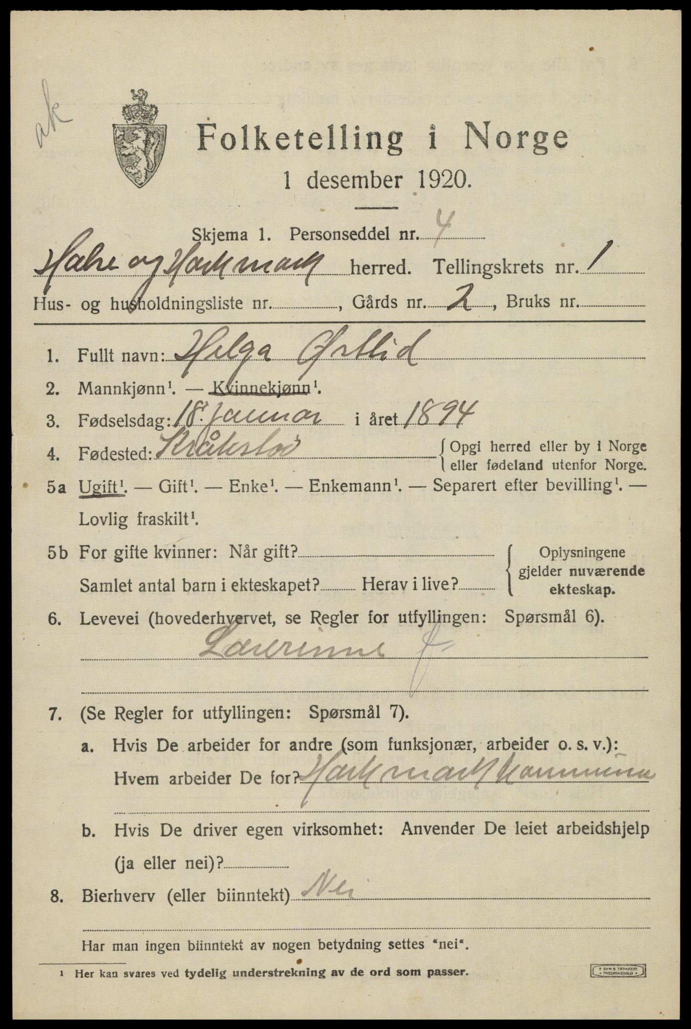 SAK, 1920 census for Halse og Harkmark, 1920, p. 2017