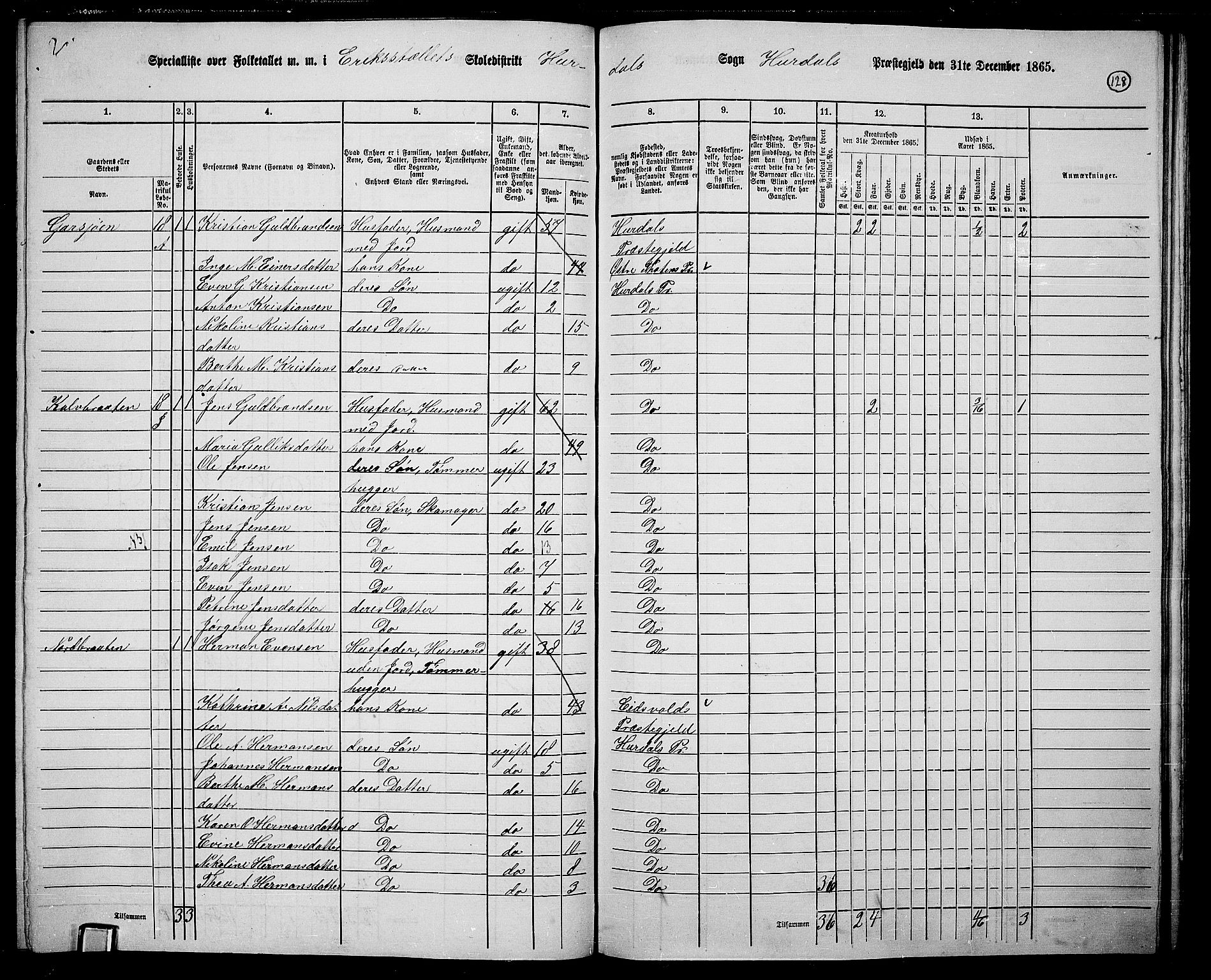 RA, 1865 census for Hurdal, 1865, p. 110