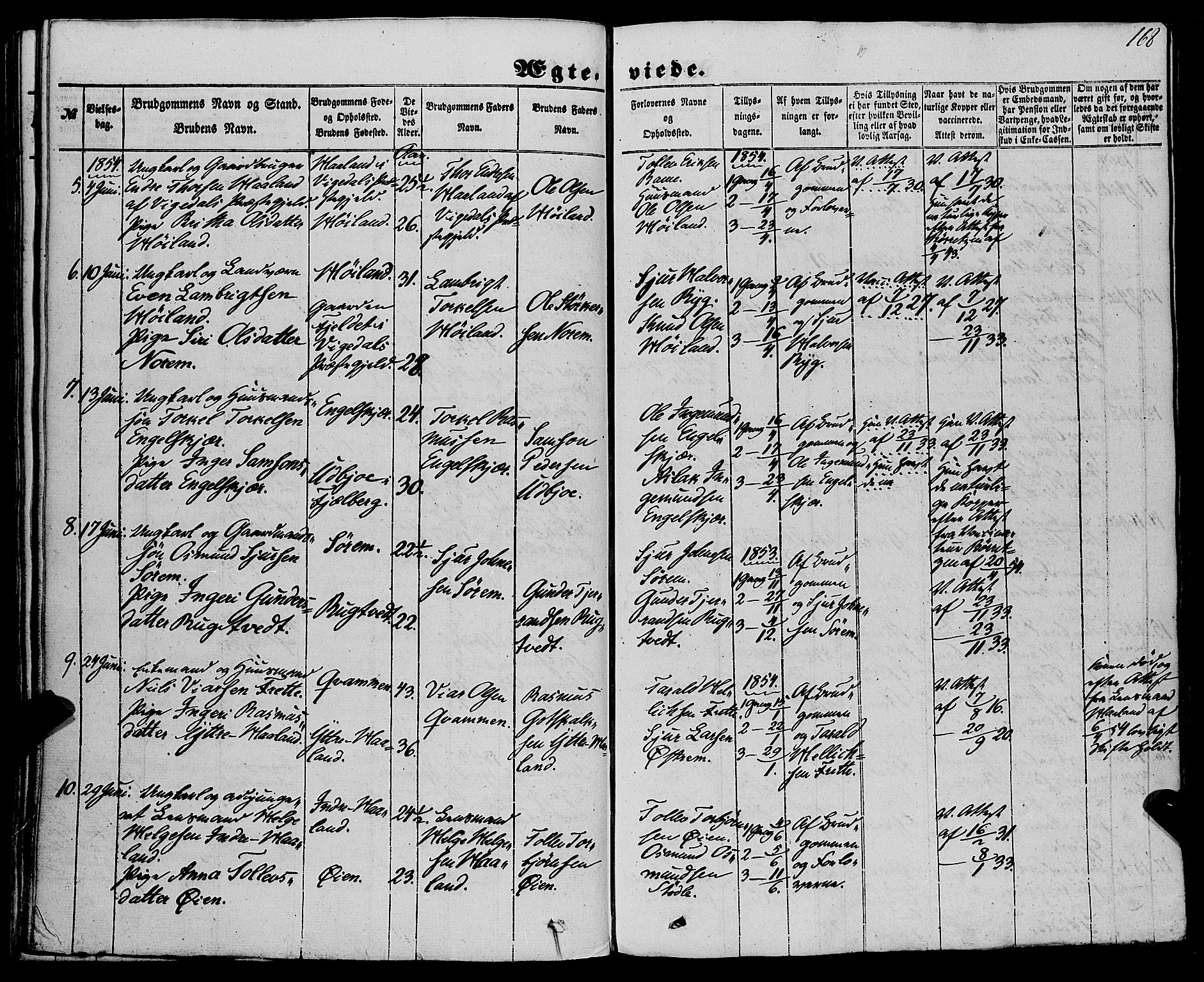 Etne sokneprestembete, AV/SAB-A-75001/H/Haa: Parish register (official) no. A 8, 1848-1862, p. 168