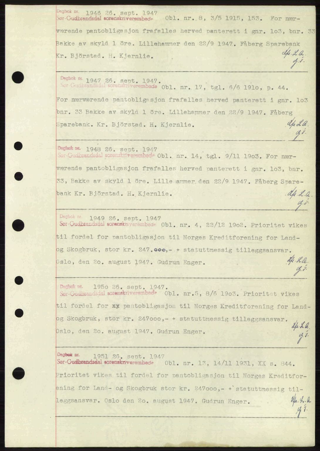 Sør-Gudbrandsdal tingrett, SAH/TING-004/H/Hb/Hbf/L0004: Mortgage book no. C5b, 1945-1951, Diary no: : 1946/1947