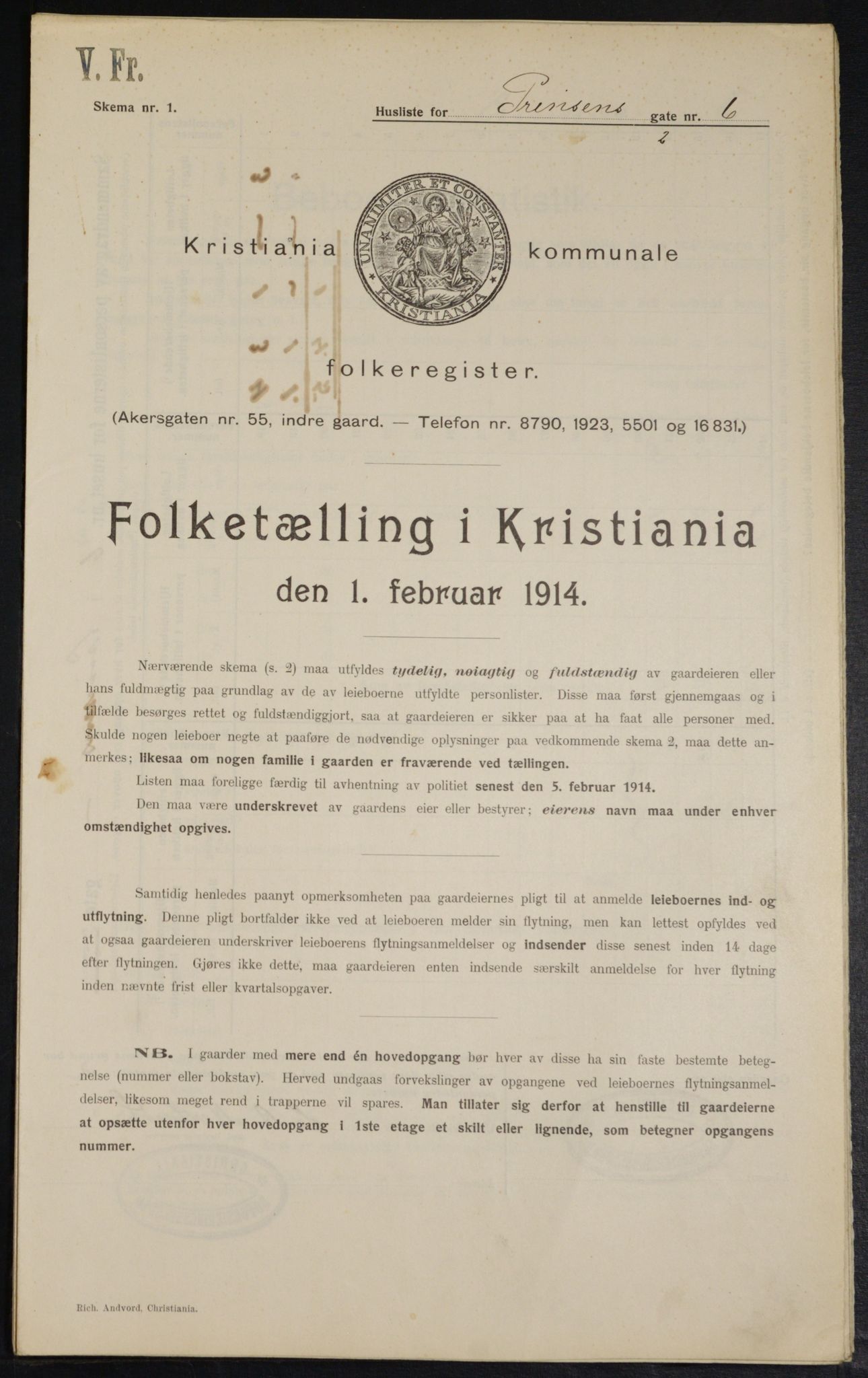 OBA, Municipal Census 1914 for Kristiania, 1914, p. 81285