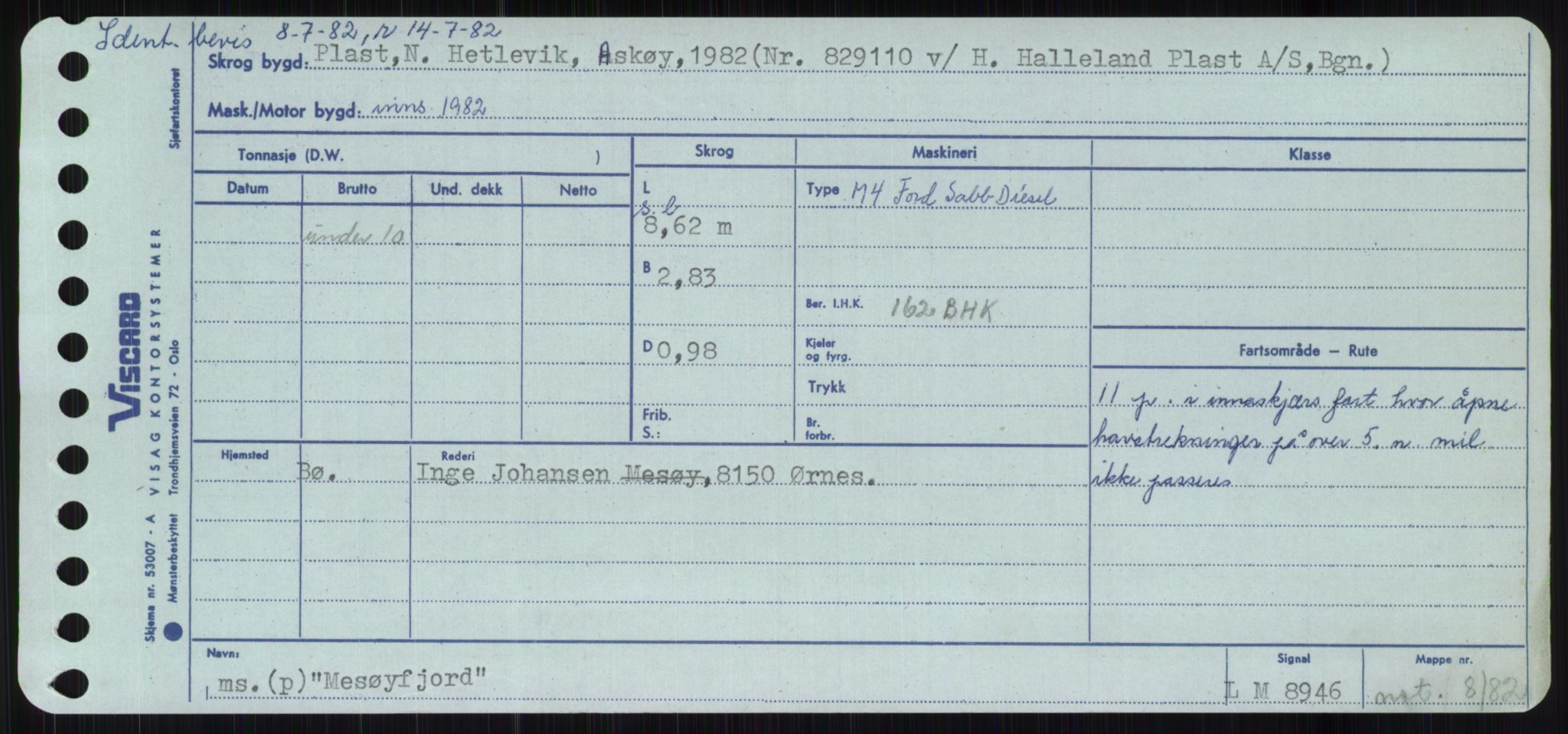 Sjøfartsdirektoratet med forløpere, Skipsmålingen, RA/S-1627/H/Ha/L0004/0001: Fartøy, Mas-R / Fartøy, Mas-Odd, p. 97