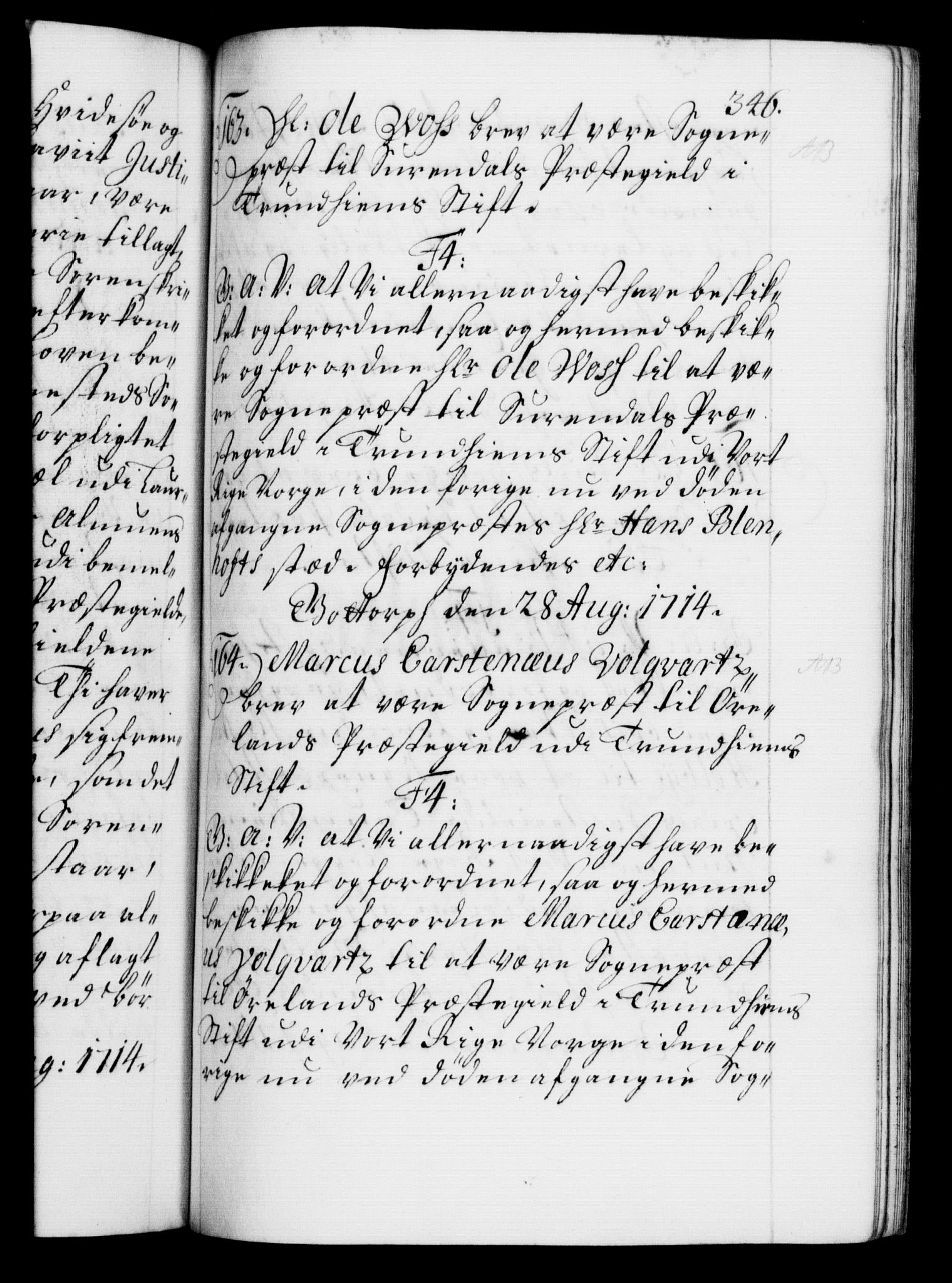 Danske Kanselli 1572-1799, AV/RA-EA-3023/F/Fc/Fca/Fcaa/L0021: Norske registre, 1712-1715, p. 346a