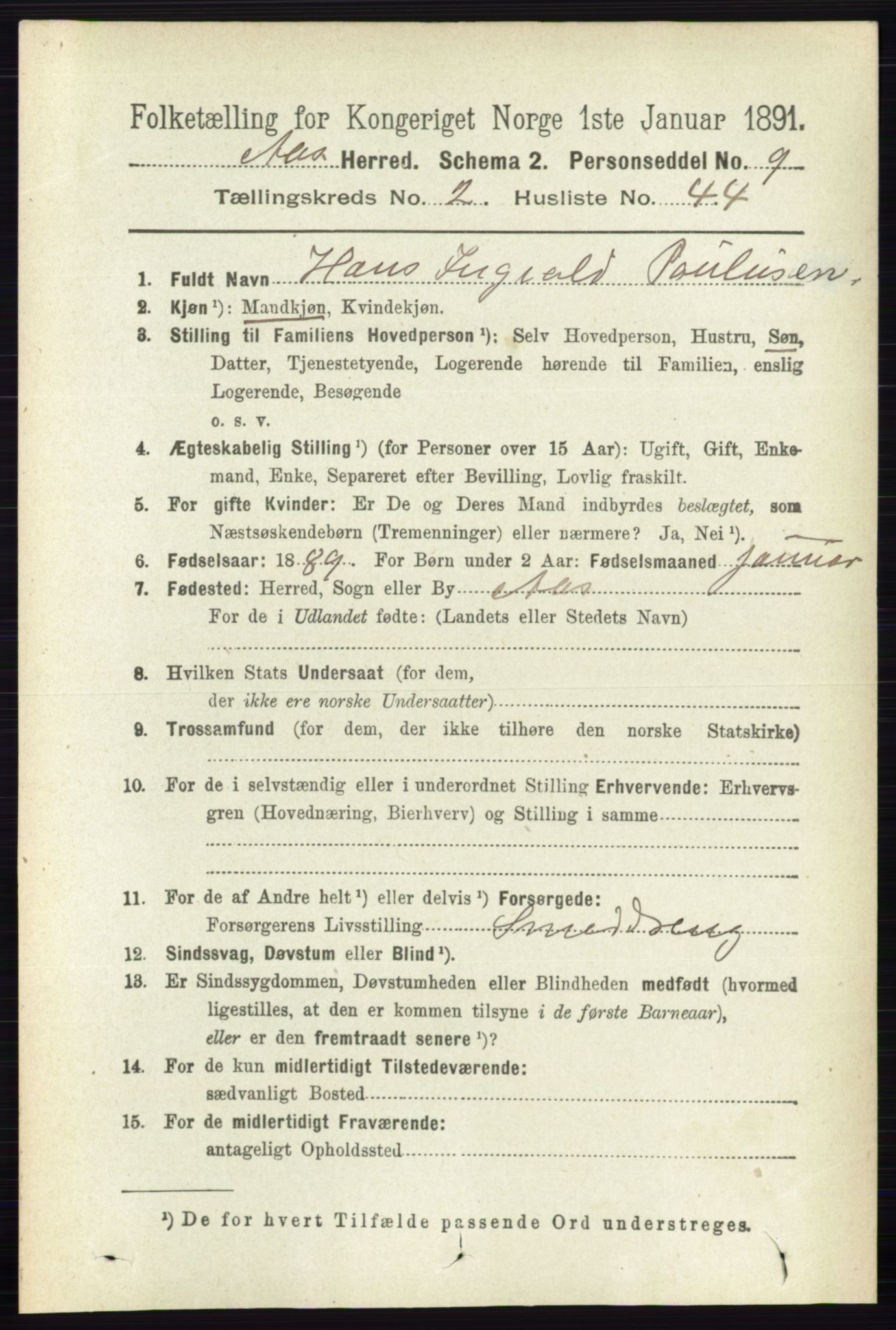 RA, 1891 census for 0214 Ås, 1891, p. 1823