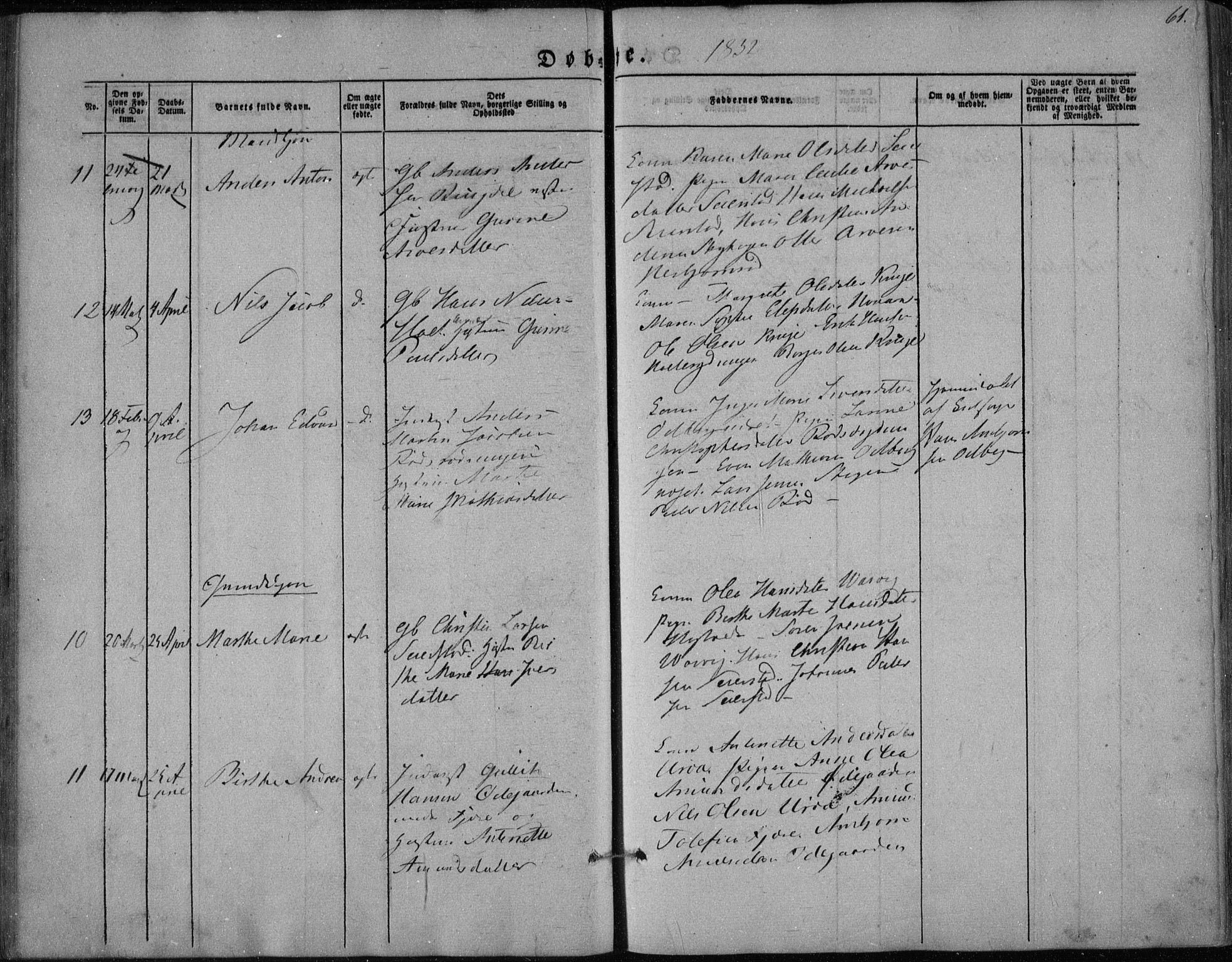 Hedrum kirkebøker, AV/SAKO-A-344/F/Fa/L0006: Parish register (official) no. I 6, 1849-1857, p. 61