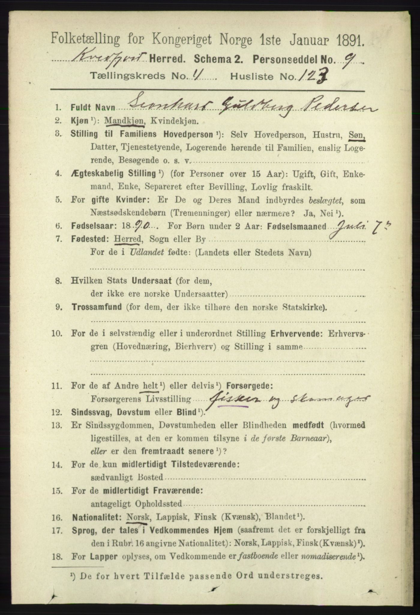 RA, 1891 census for 1911 Kvæfjord, 1891, p. 2677