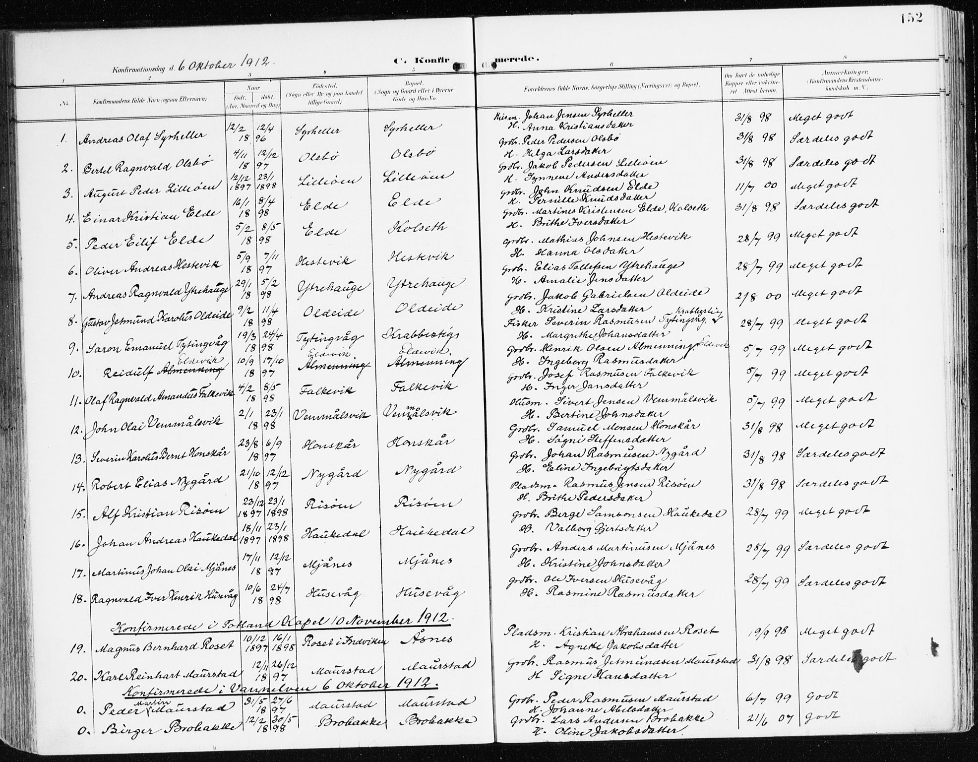 Davik sokneprestembete, AV/SAB-A-79701/H/Haa/Haad/L0002: Parish register (official) no. D 2, 1901-1930, p. 152