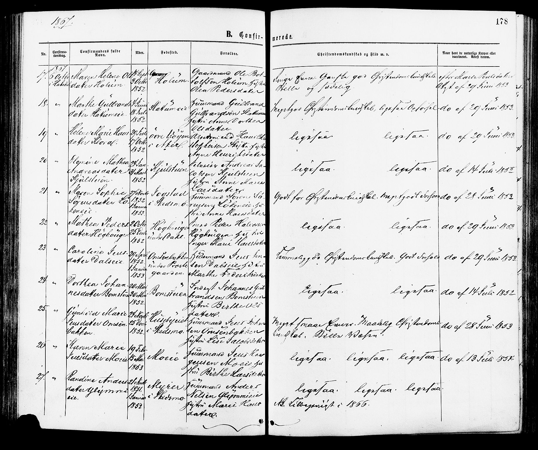 Nittedal prestekontor Kirkebøker, AV/SAO-A-10365a/F/Fa/L0006: Parish register (official) no. I 6, 1863-1878, p. 178