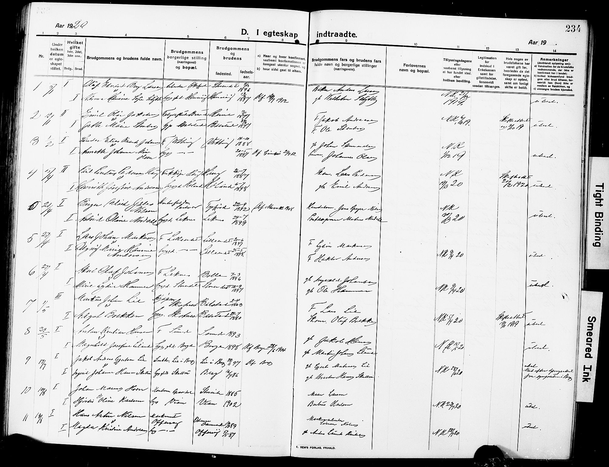 Ministerialprotokoller, klokkerbøker og fødselsregistre - Nordland, SAT/A-1459/881/L1169: Parish register (copy) no. 881C06, 1912-1930, p. 234