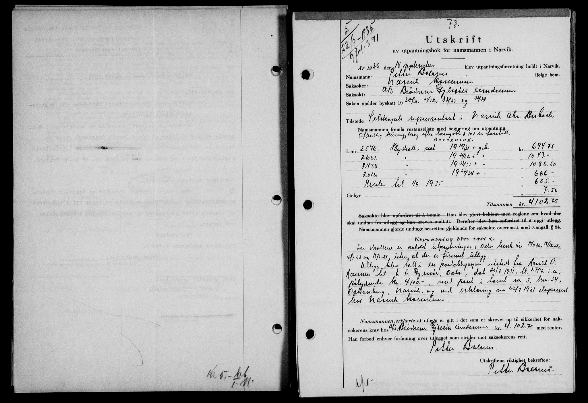 Narvik sorenskriveri, SAT/A-0002/1/2/2C/2Ca/L0011: Mortgage book no. 14, 1935-1937, Deed date: 23.09.1935