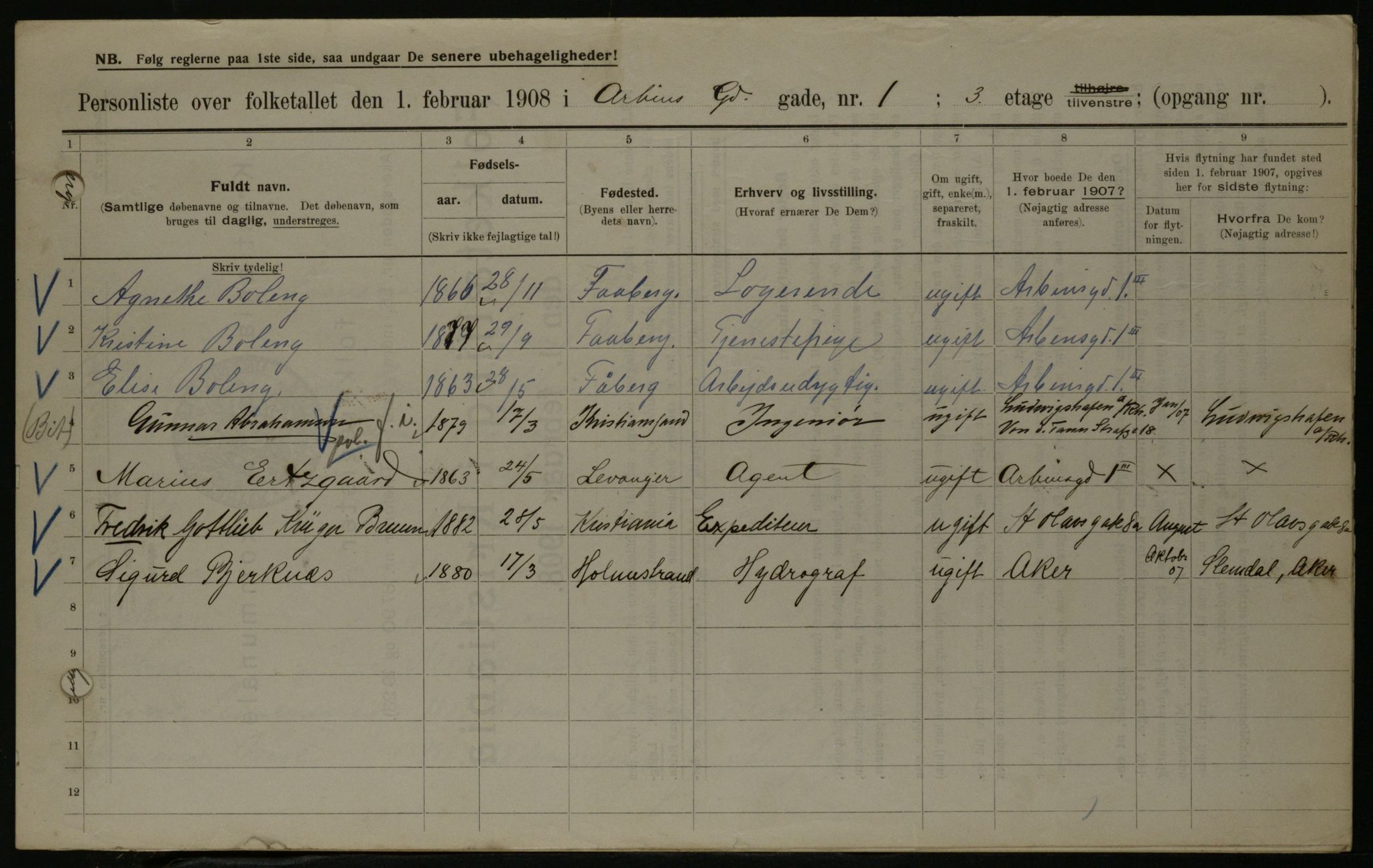 OBA, Municipal Census 1908 for Kristiania, 1908, p. 1749