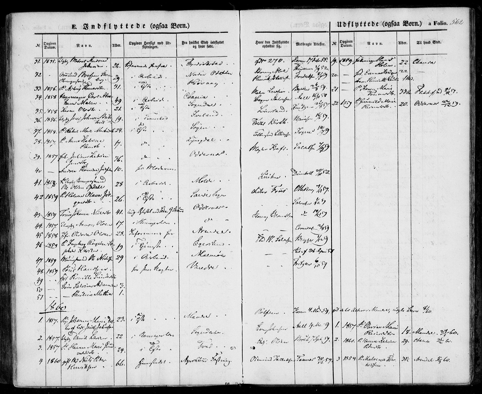 Kristiansand domprosti, SAK/1112-0006/F/Fa/L0014: Parish register (official) no. A 14, 1852-1867, p. 562