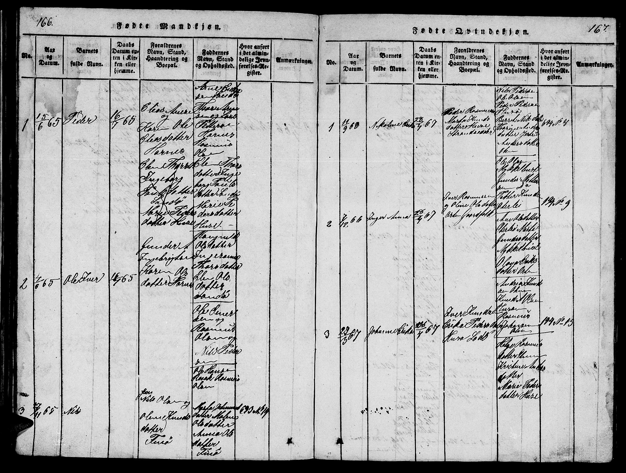 Ministerialprotokoller, klokkerbøker og fødselsregistre - Møre og Romsdal, AV/SAT-A-1454/561/L0731: Parish register (copy) no. 561C01, 1817-1867, p. 166-167