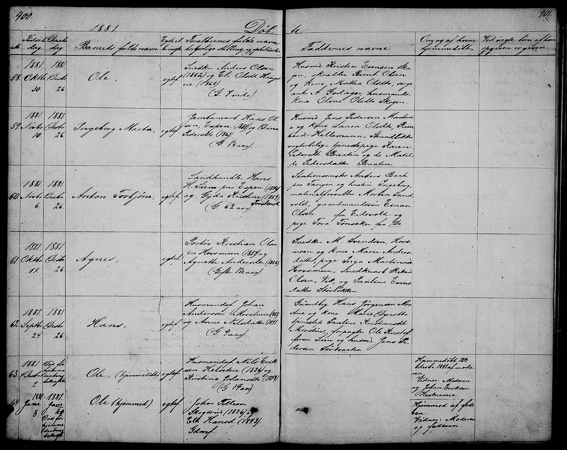 Stange prestekontor, AV/SAH-PREST-002/L/L0005: Parish register (copy) no. 5, 1861-1881, p. 400-401