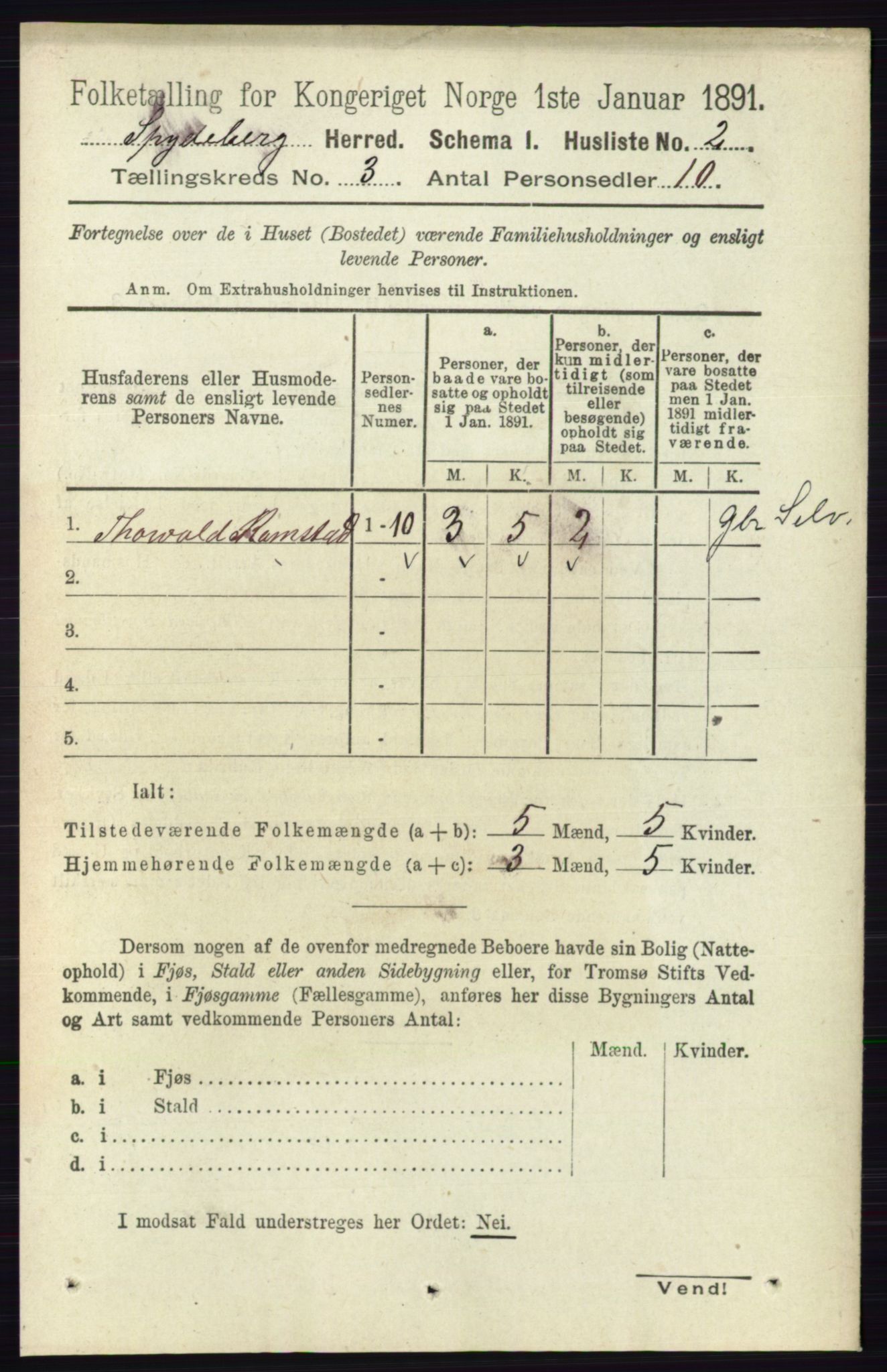 RA, 1891 census for 0123 Spydeberg, 1891, p. 1144