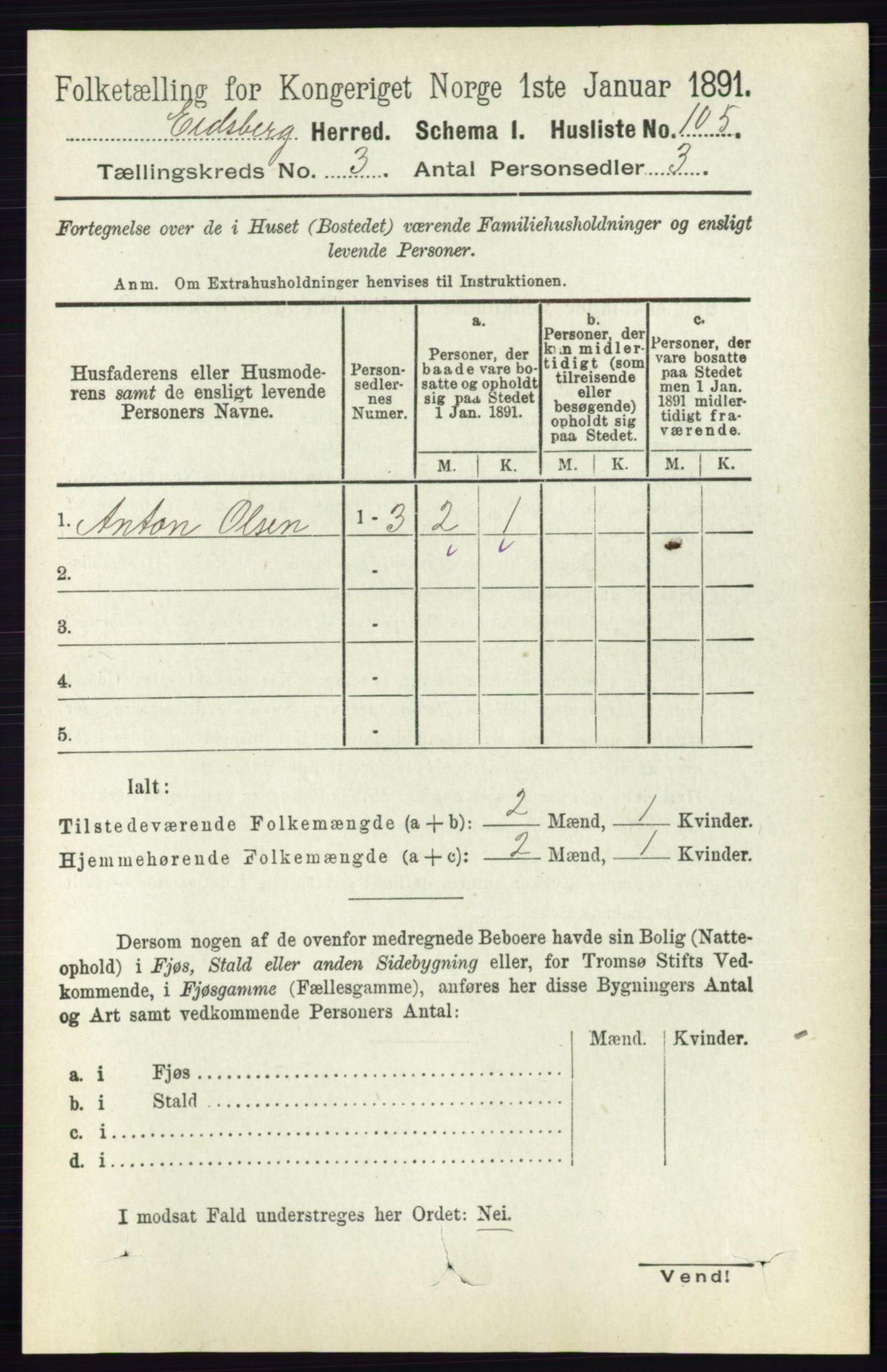 RA, 1891 census for 0125 Eidsberg, 1891, p. 1441