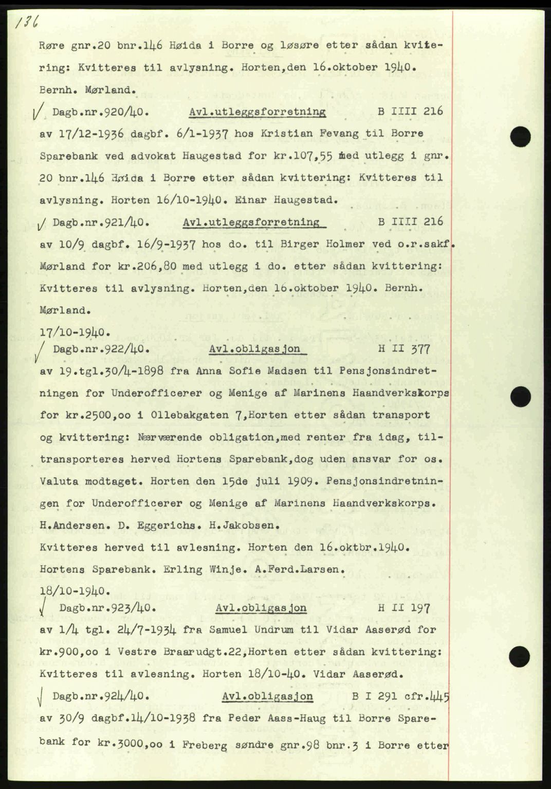 Horten sorenskriveri, AV/SAKO-A-133/G/Ga/Gab/L0002: Mortgage book no. B-3 - B-4, 1938-1941, Diary no: : 920/1940