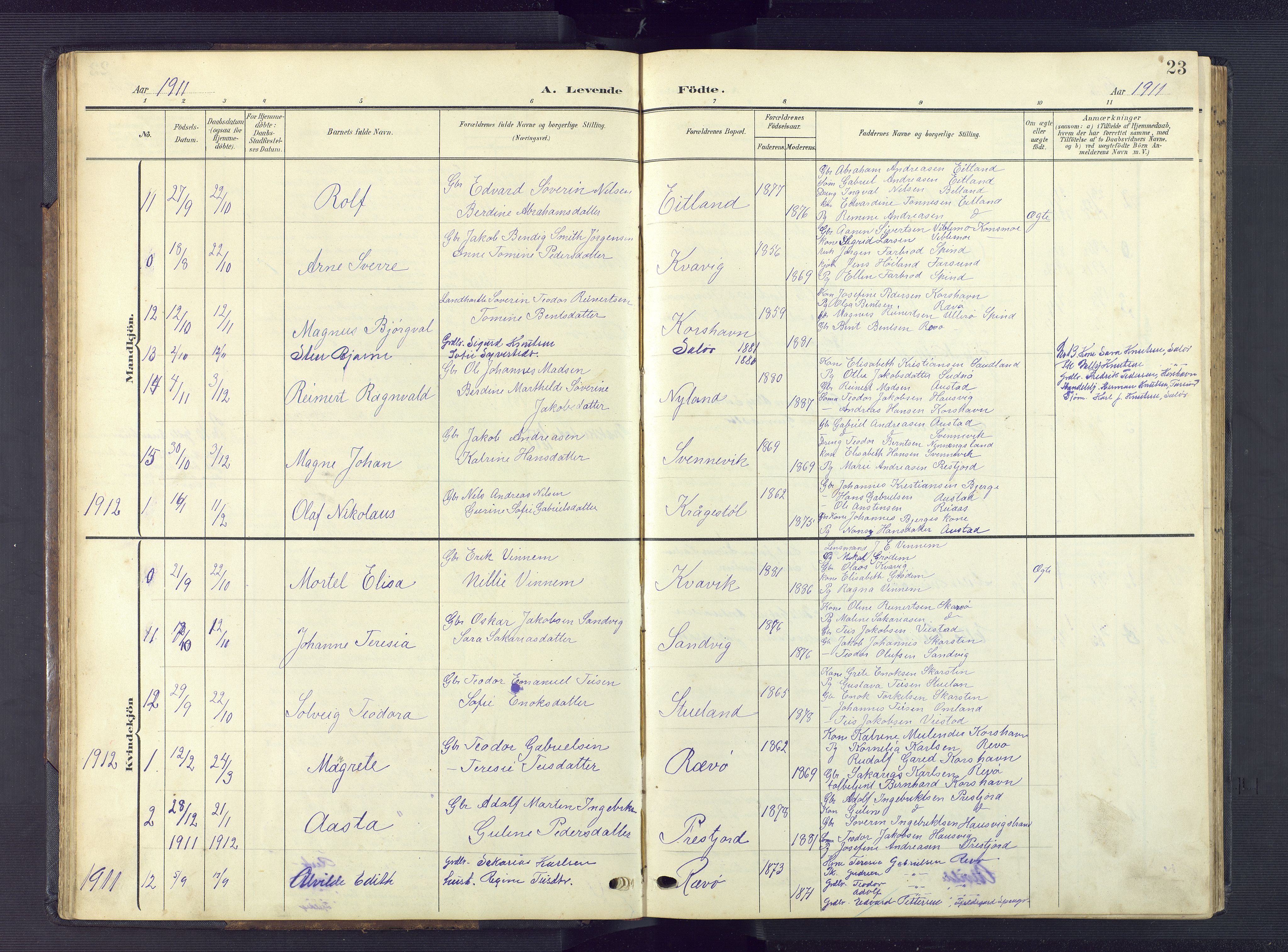 Lyngdal sokneprestkontor, AV/SAK-1111-0029/F/Fb/Fba/L0004: Parish register (copy) no. B 4, 1904-1950, p. 23