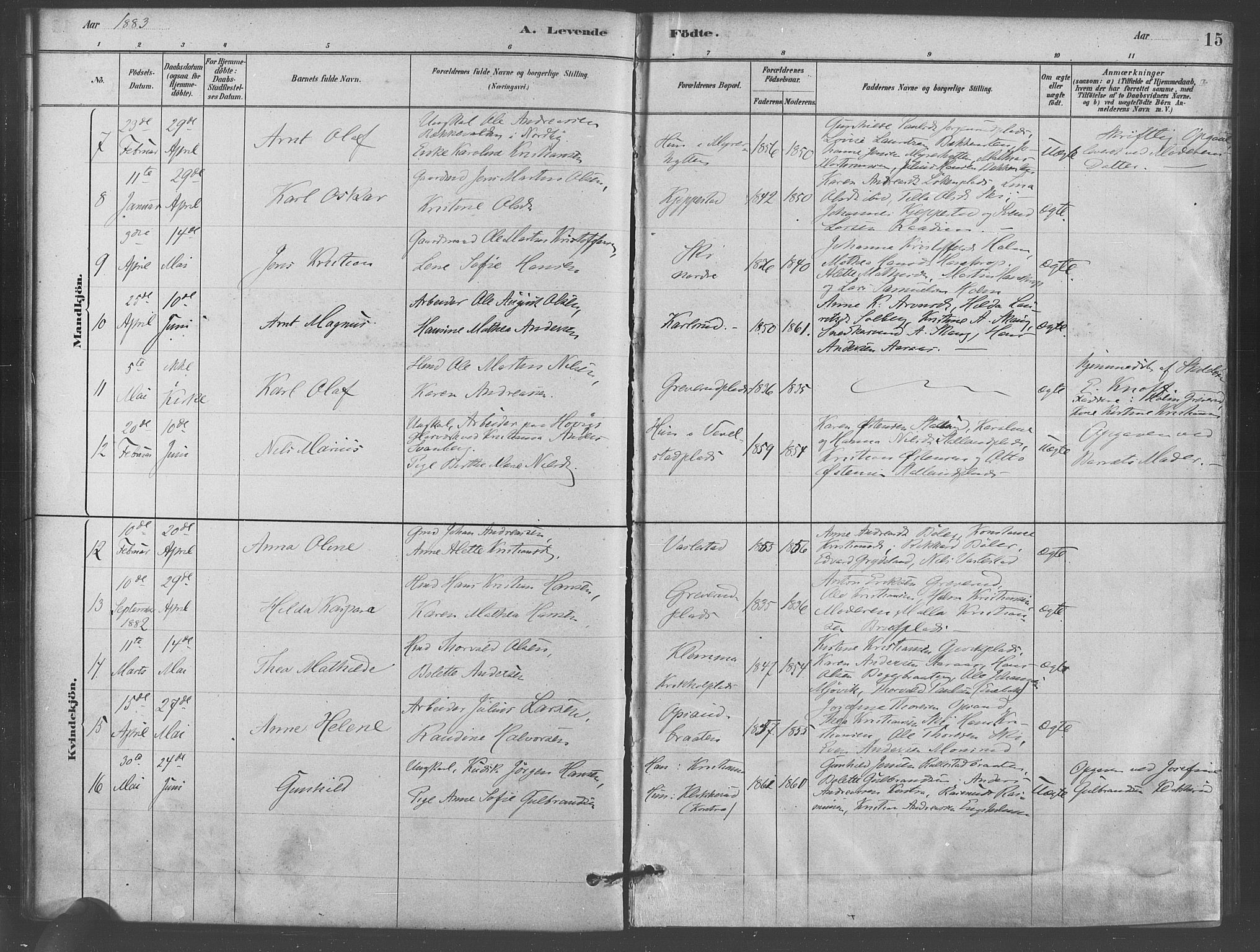 Kråkstad prestekontor Kirkebøker, AV/SAO-A-10125a/F/Fb/L0001: Parish register (official) no. II 1, 1880-1892, p. 15