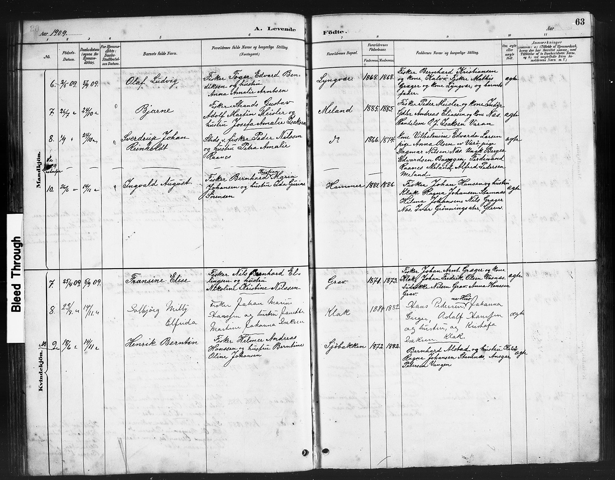 Ministerialprotokoller, klokkerbøker og fødselsregistre - Nordland, AV/SAT-A-1459/808/L0131: Parish register (copy) no. 808C02, 1879-1919, p. 63